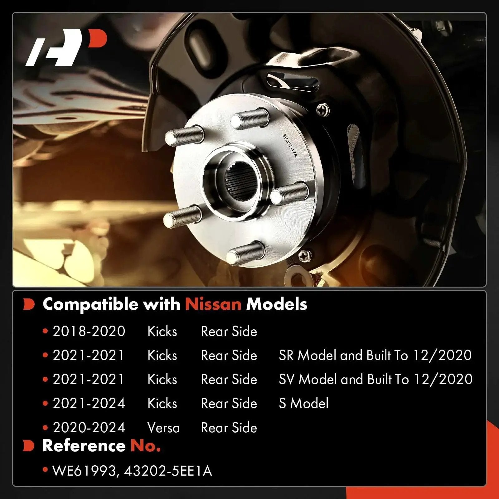 Rear Wheel Bearing And Hub Assembly Set For Nissan Versa And Kicks 2020-2024 4 Lug 2 Pack installed with speed sensor visible
