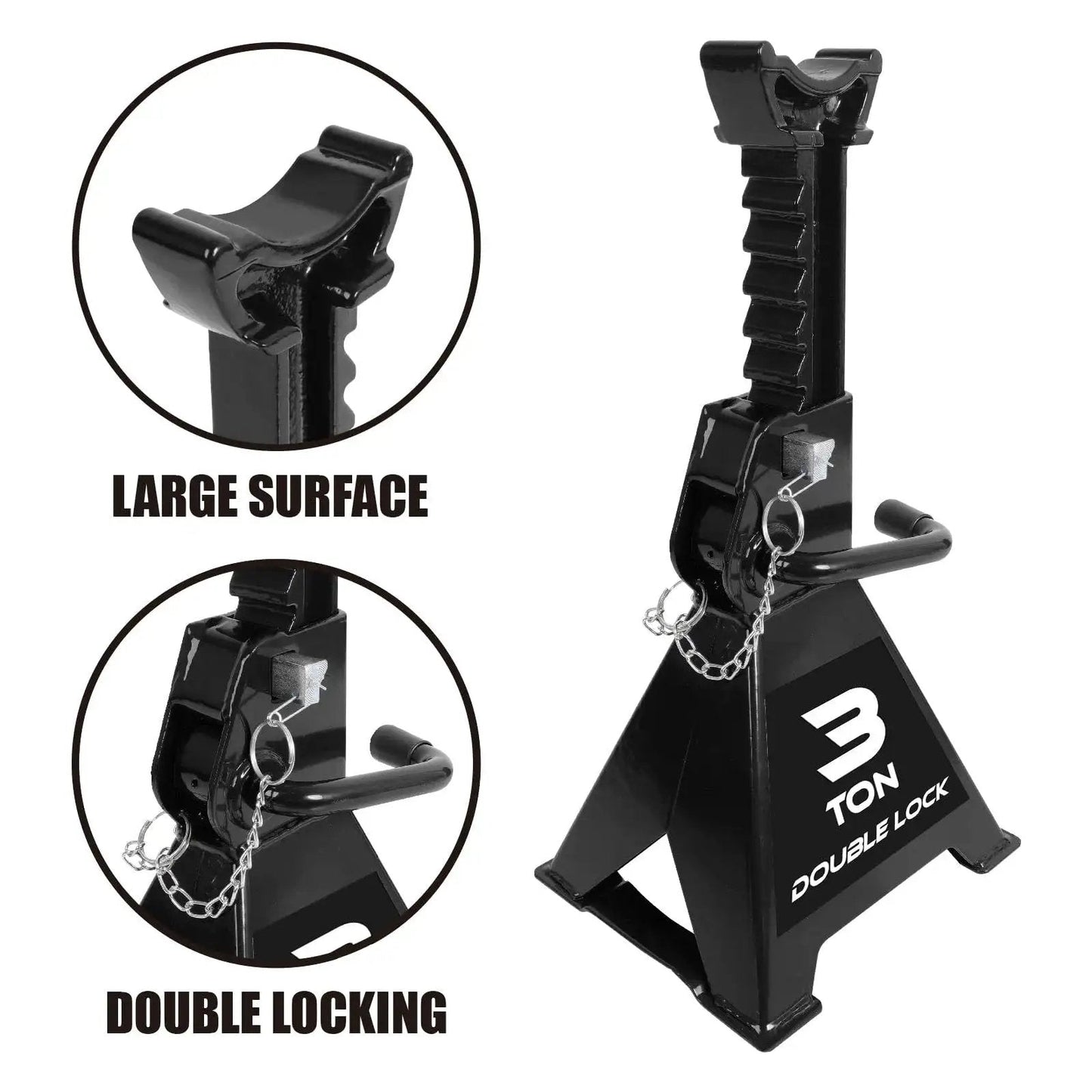 Heavy Duty 3 Ton Steel Jack Stands With Double Locking Pins 2 Pack featuring double lock and large surface design