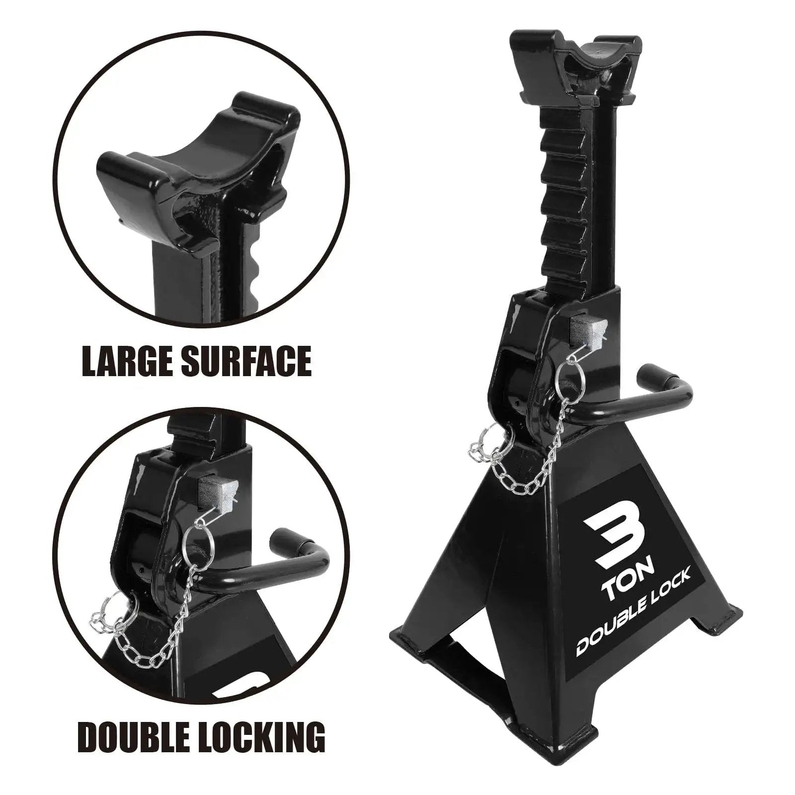 Heavy Duty 3 Ton Steel Jack Stands With Double Locking Pins 2 Pack featuring double lock and large surface design
