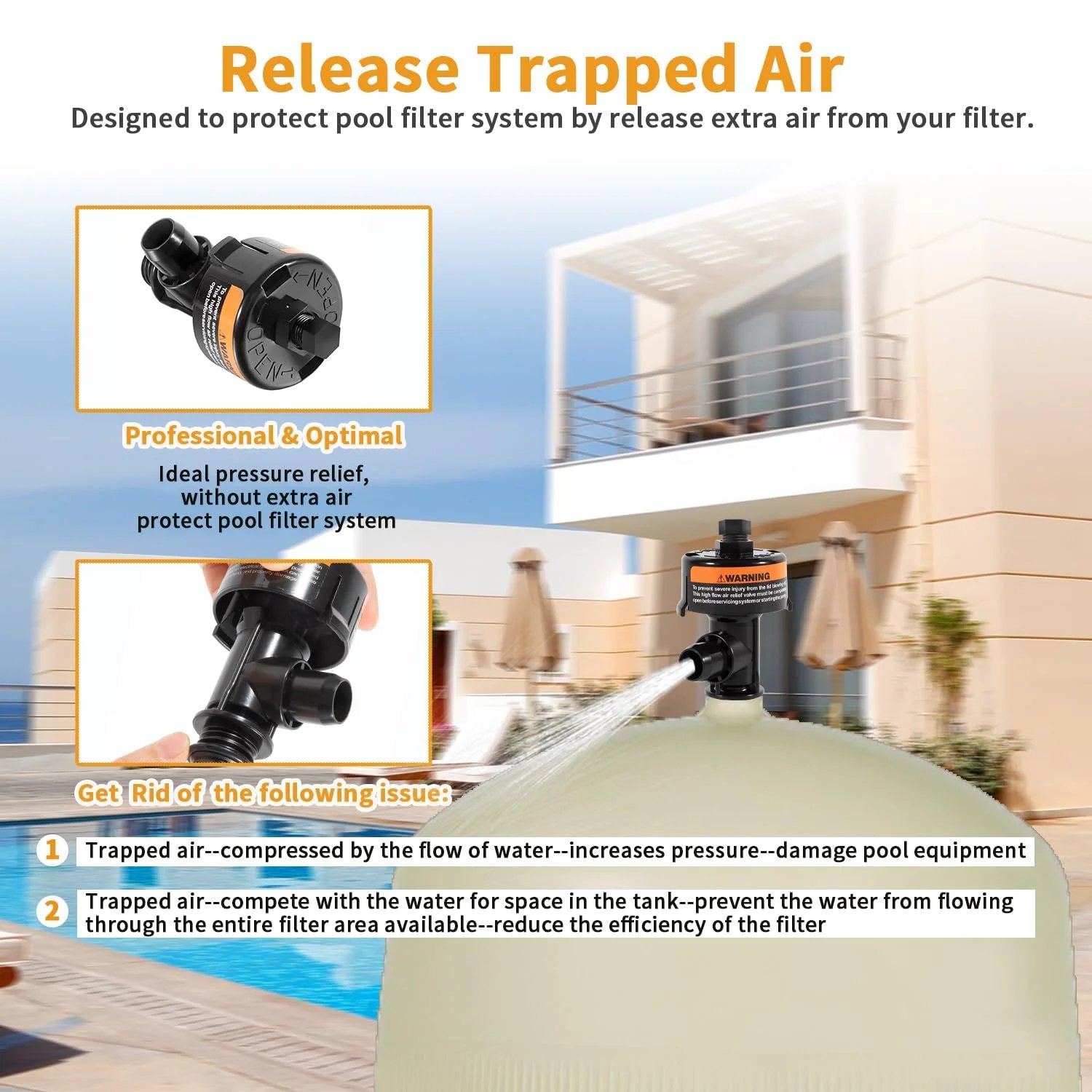 High Flow Manual Air Relief Valve Replacement 98209803 for pool and spa filter systems installed on a filter.