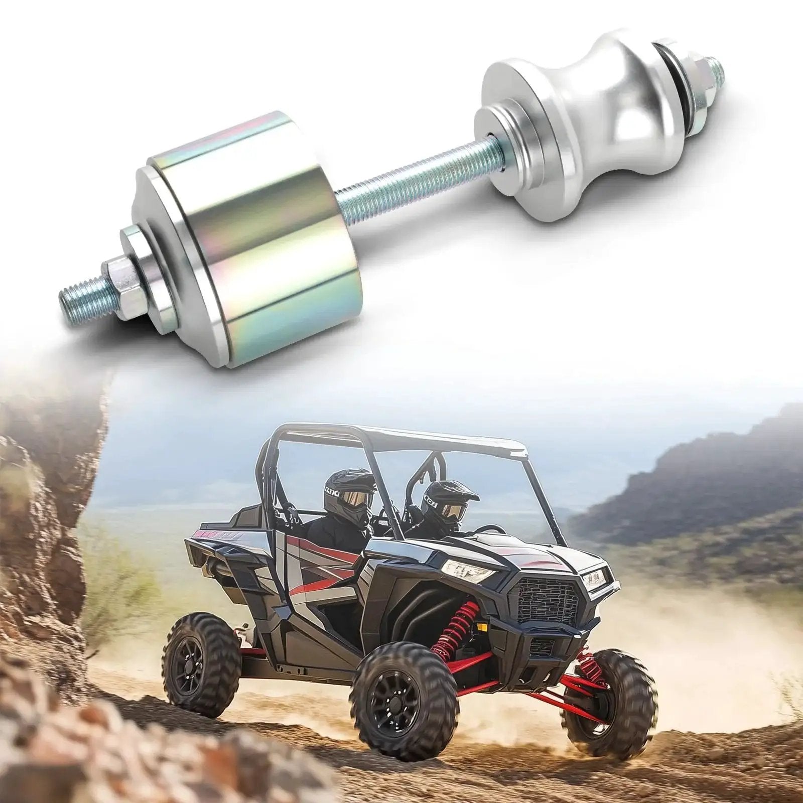 UTV Wheel Bearing Removal Tool Kit 40 And 44 Mm Fits Polaris RZR on rocky terrain background