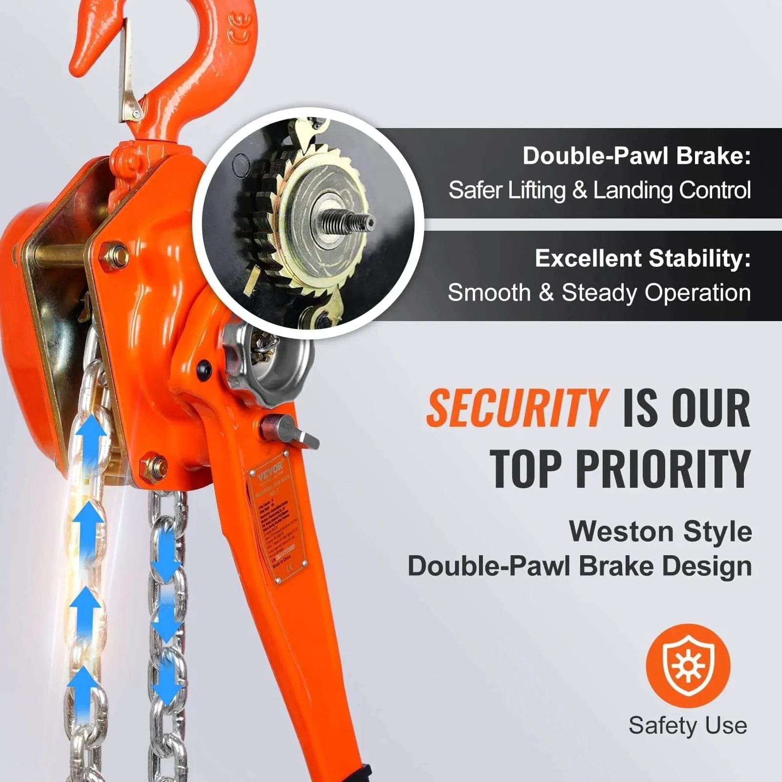 3 Ton Lever Chain Hoist 10 Ft Lift G80 Galvanized Carbon Steel Weston Double Pawl Brake detail