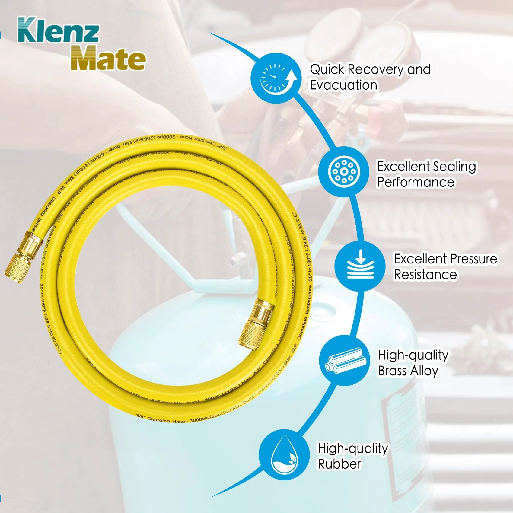 72 Inch 3/8 Inch HVAC Vacuum Hose Pro Grade With Standard 3/8 X 3/8 Flare Fittings Low Resistance High Flow For Fast Evacuation And Recovery 20 Micron Vacuum Yellow Color Coded For Vacuum And Charge