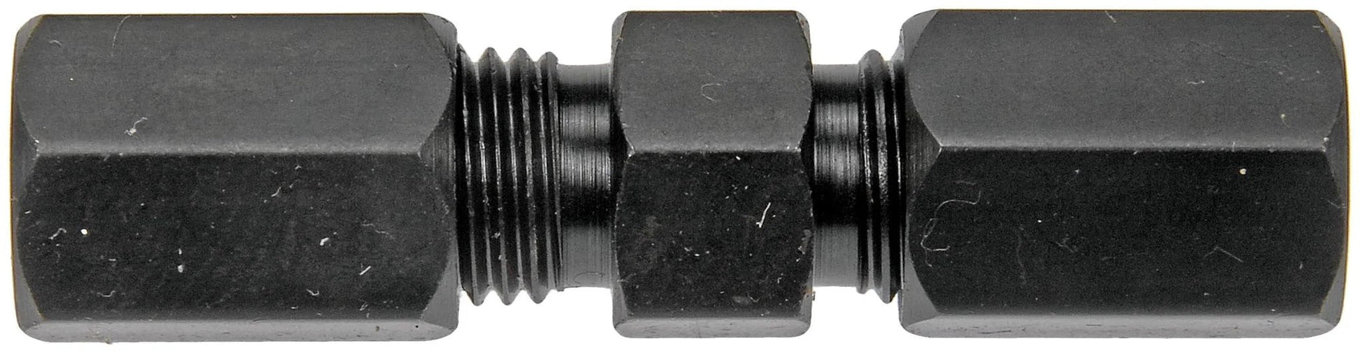 High Pressure Compression Union For 5000 PSI With Three Sixteenths Inch Tube Size Industrial Grade Fitting By Dorman 800 202, black metal union