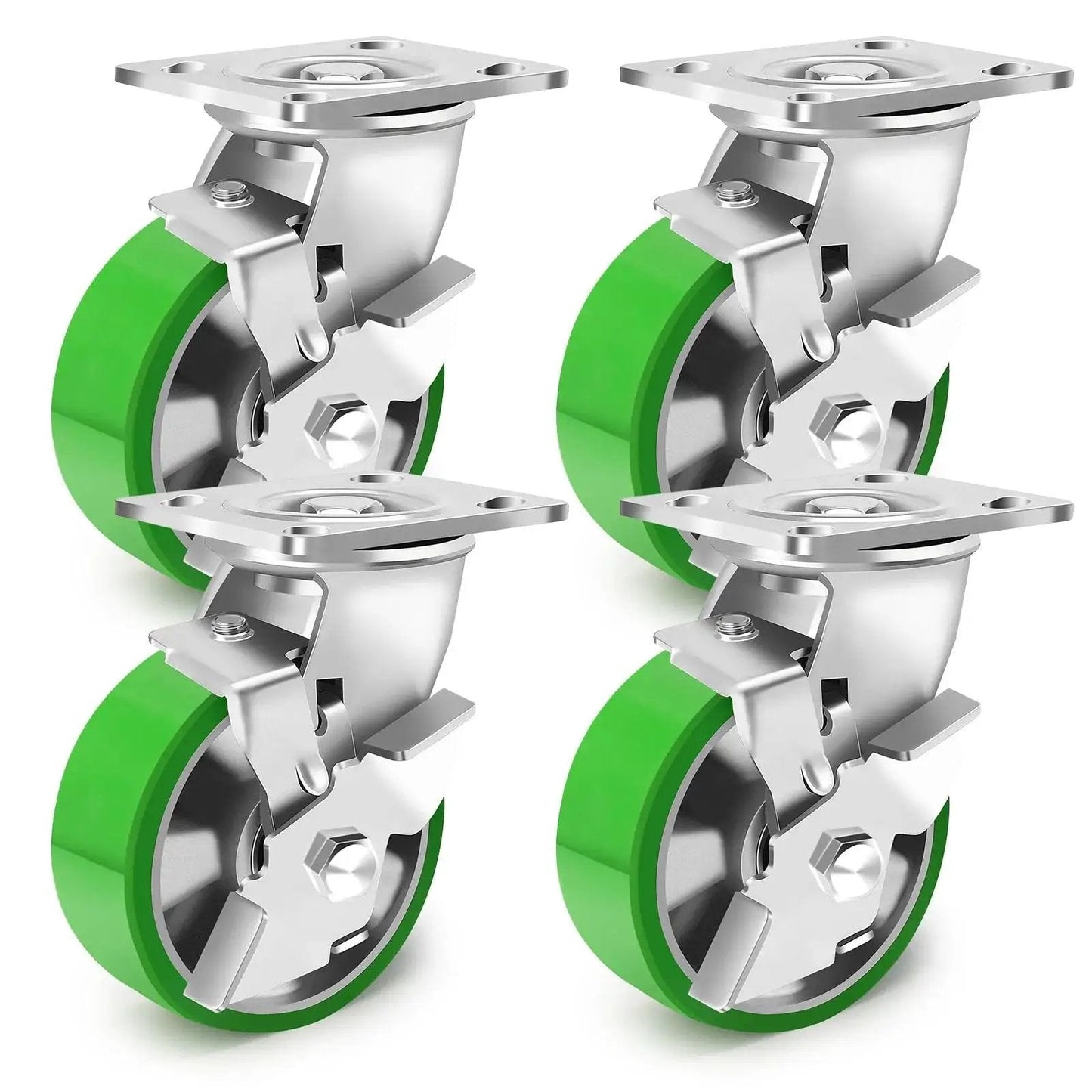 5 Inch Heavy Duty Industrial Grade Caster Set Of 4 With Brakes Swivel Wheels With Aluminum Core PU Maintenance Free Design