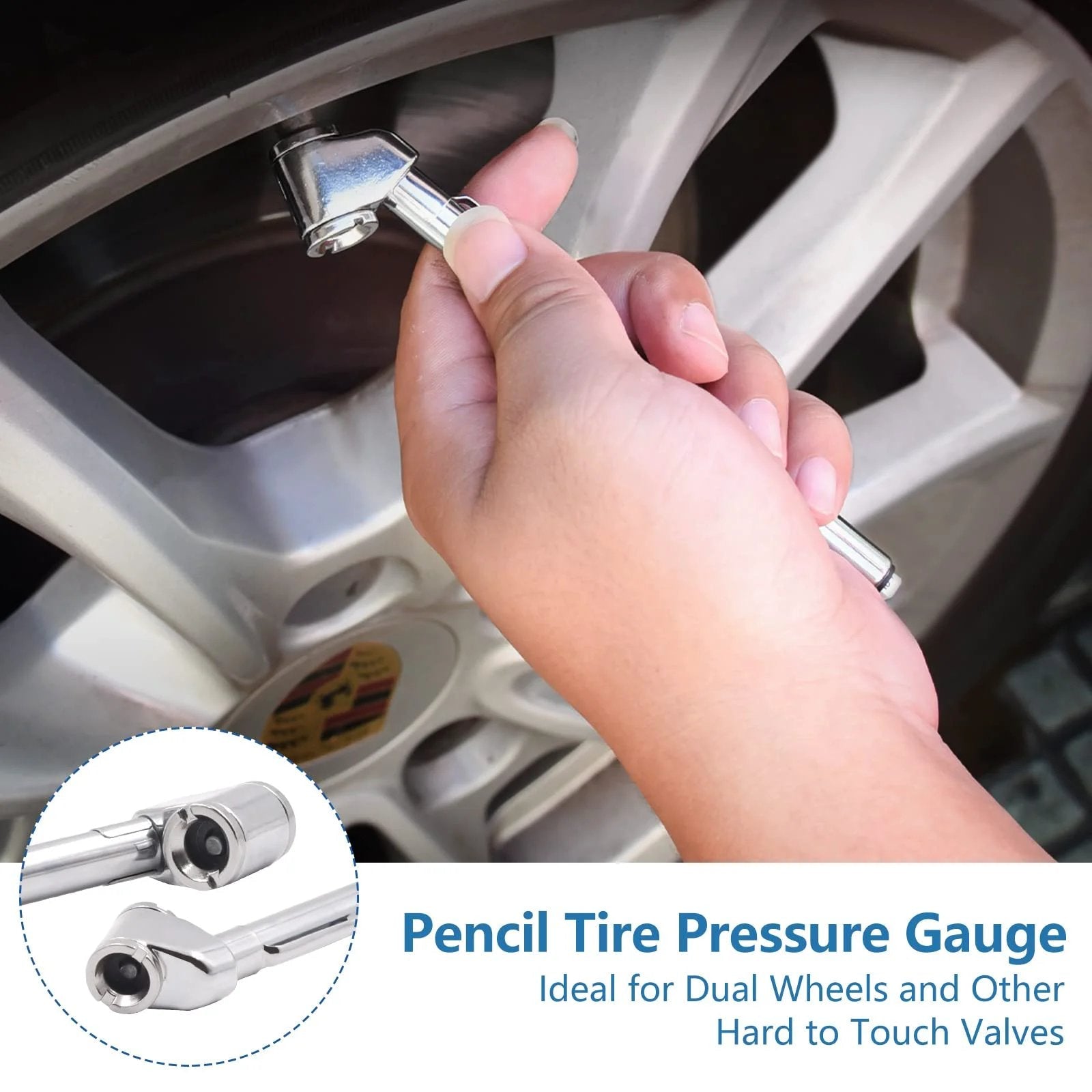 Two Pack Pencil Tire Pressure Gauge With Dual Head Metal Chuck 10 To 120 PSI Range Heavy Duty Tire Valve Gauge for Truck Car SUV