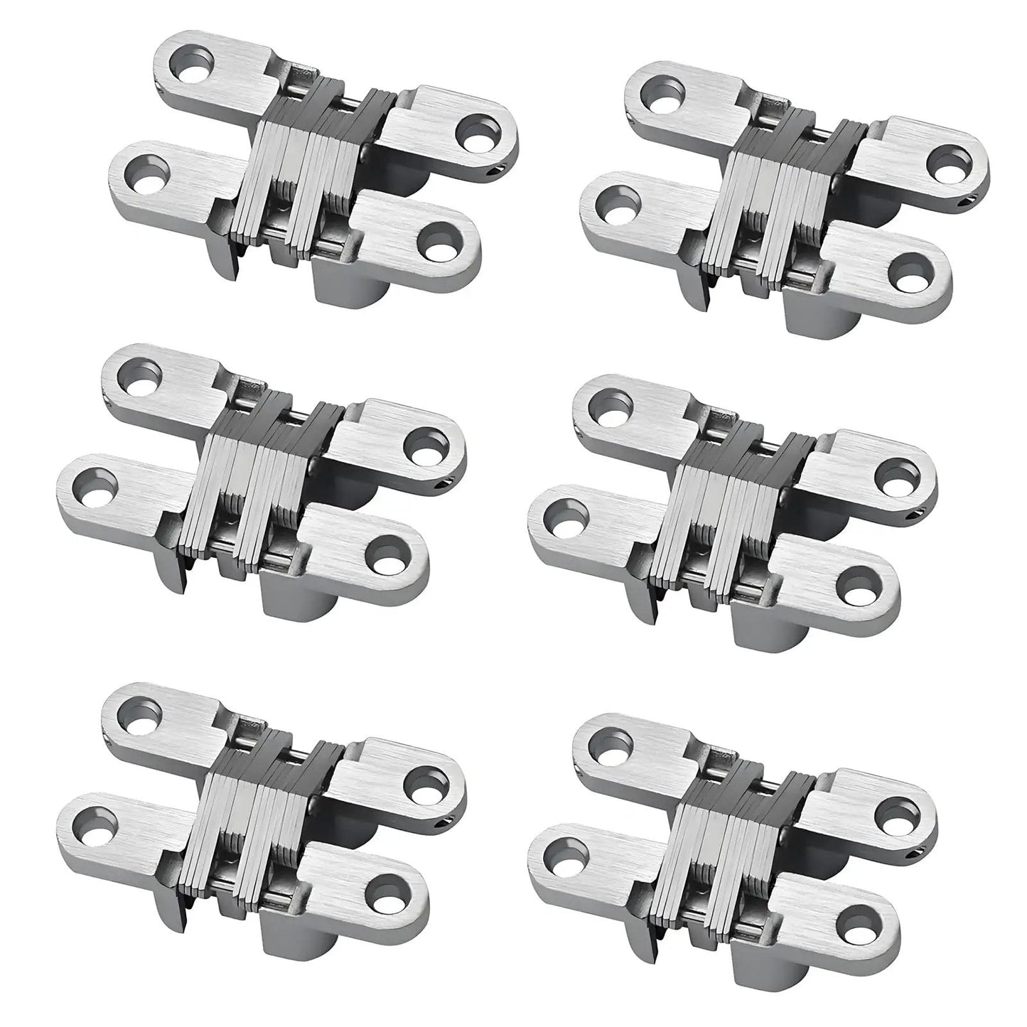 Hidden Door Hinge Set 6 Pieces, Invisible Cross Hinge 180 Degree Folding, Stainless Steel Zinc Alloy Bearings Built To Last