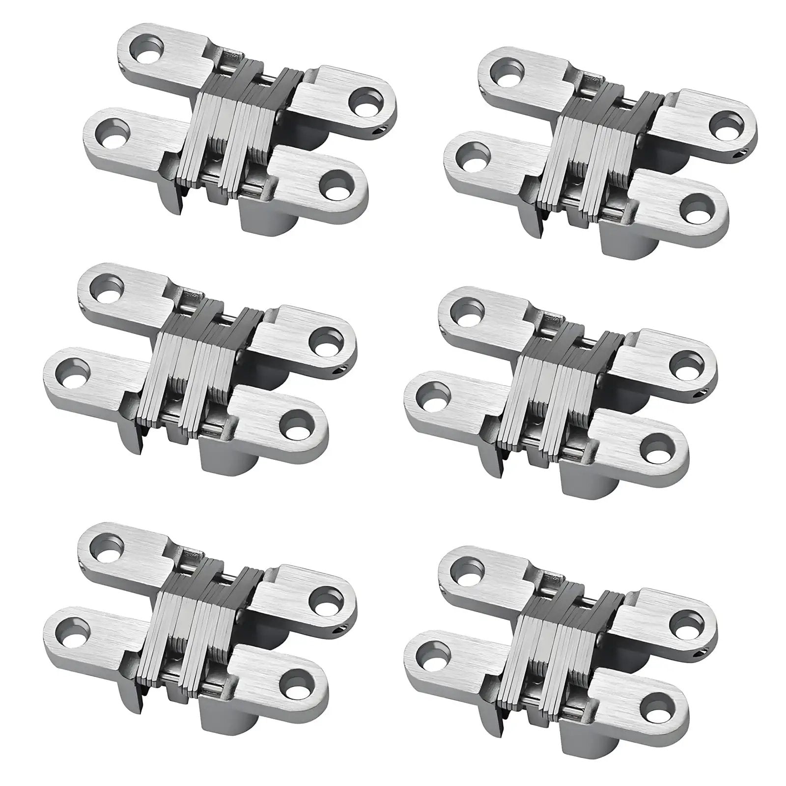 Hidden Door Hinge Set 6 Pieces, Invisible Cross Hinge 180 Degree Folding, Stainless Steel Zinc Alloy Bearings Built To Last
