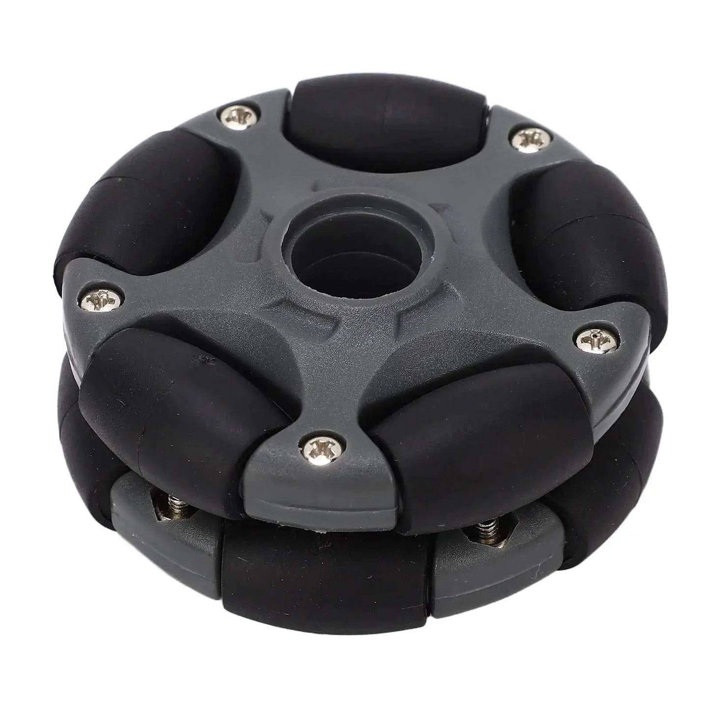 Omni Directional 58mm Plastic Wheel With Double Row 360 Degree Rotation For Robots Go Karts And ATVs in black and grey