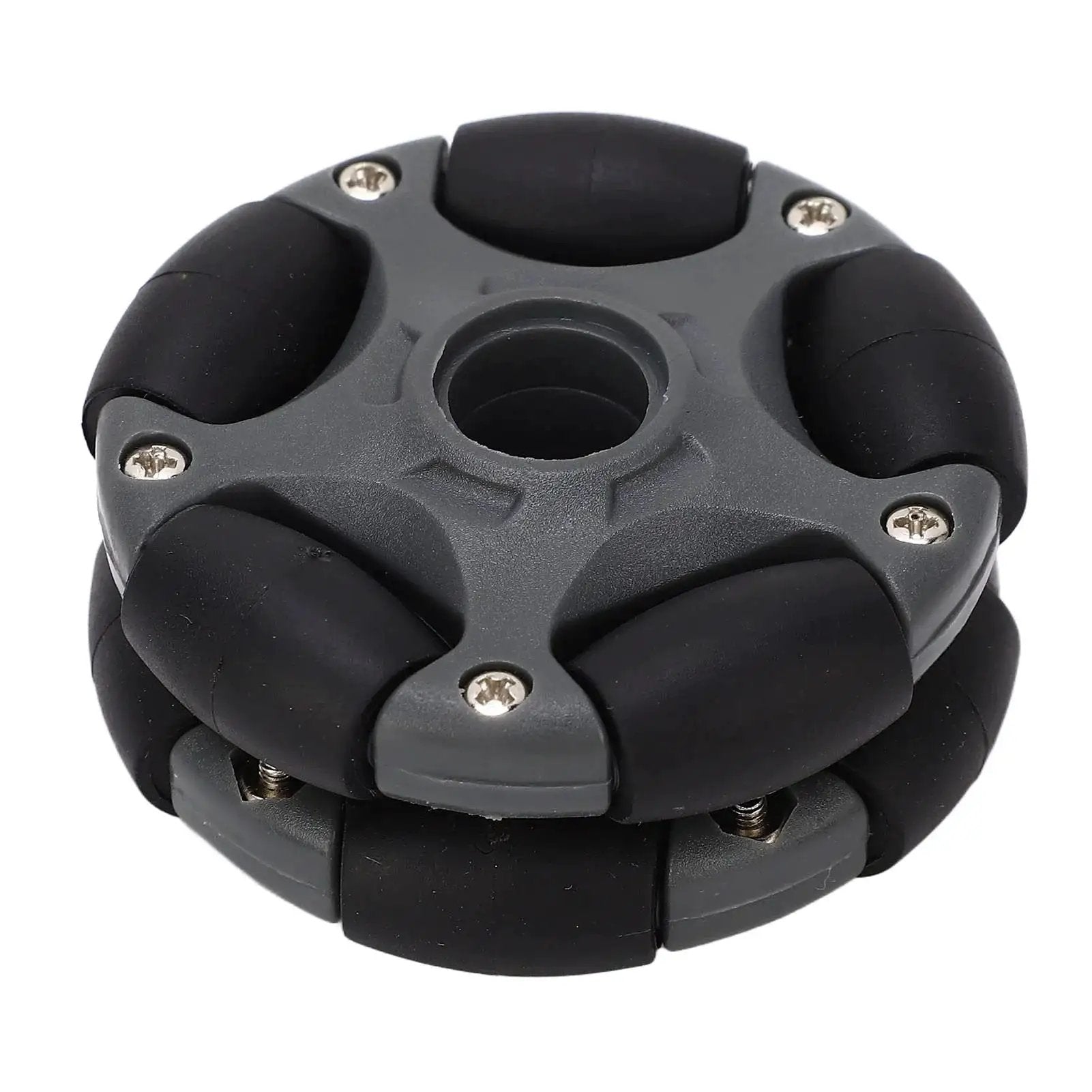 Omni Directional 58mm Plastic Wheel With Double Row 360 Degree Rotation For Robots Go Karts And ATVs in black and grey