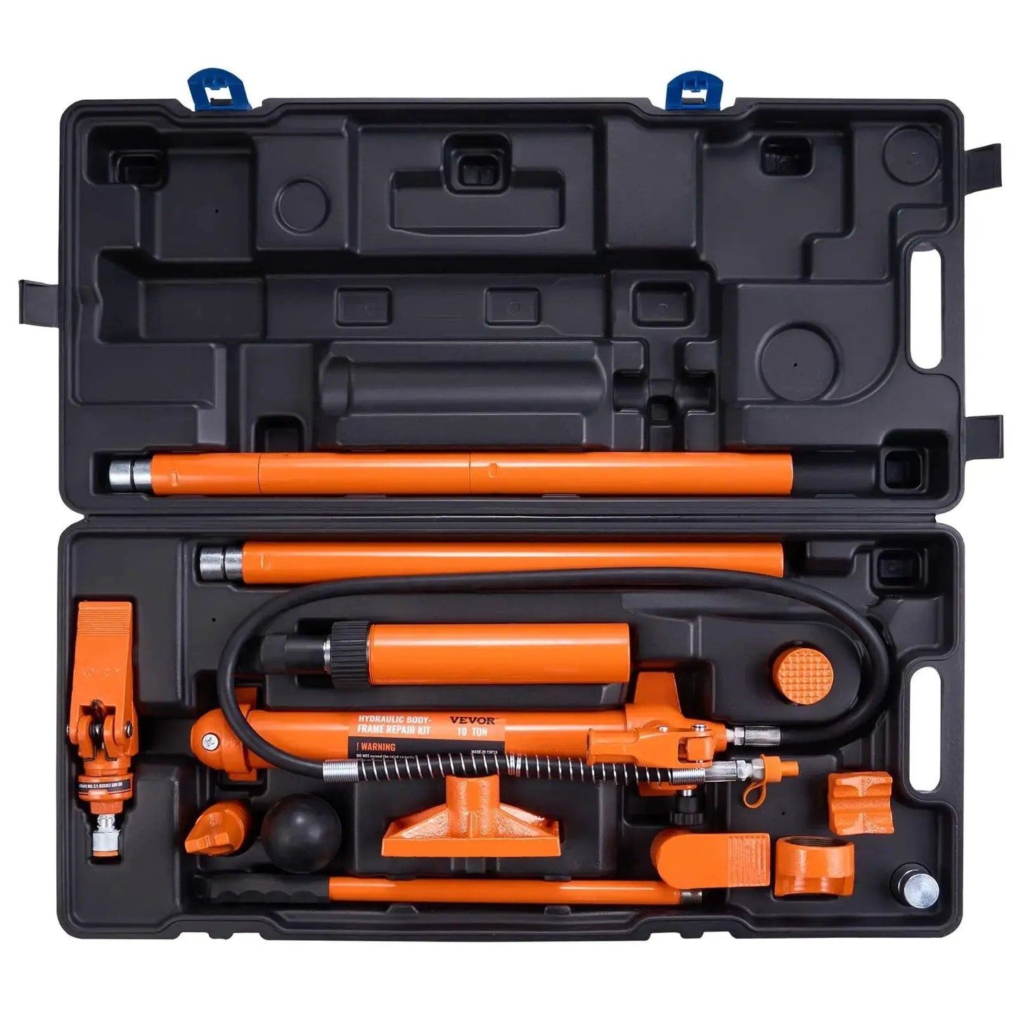 10 Ton Porta Power Hydraulic Kit With Pump 4.6 Ft Hose Bent Frame Repair Tool in black carrying case