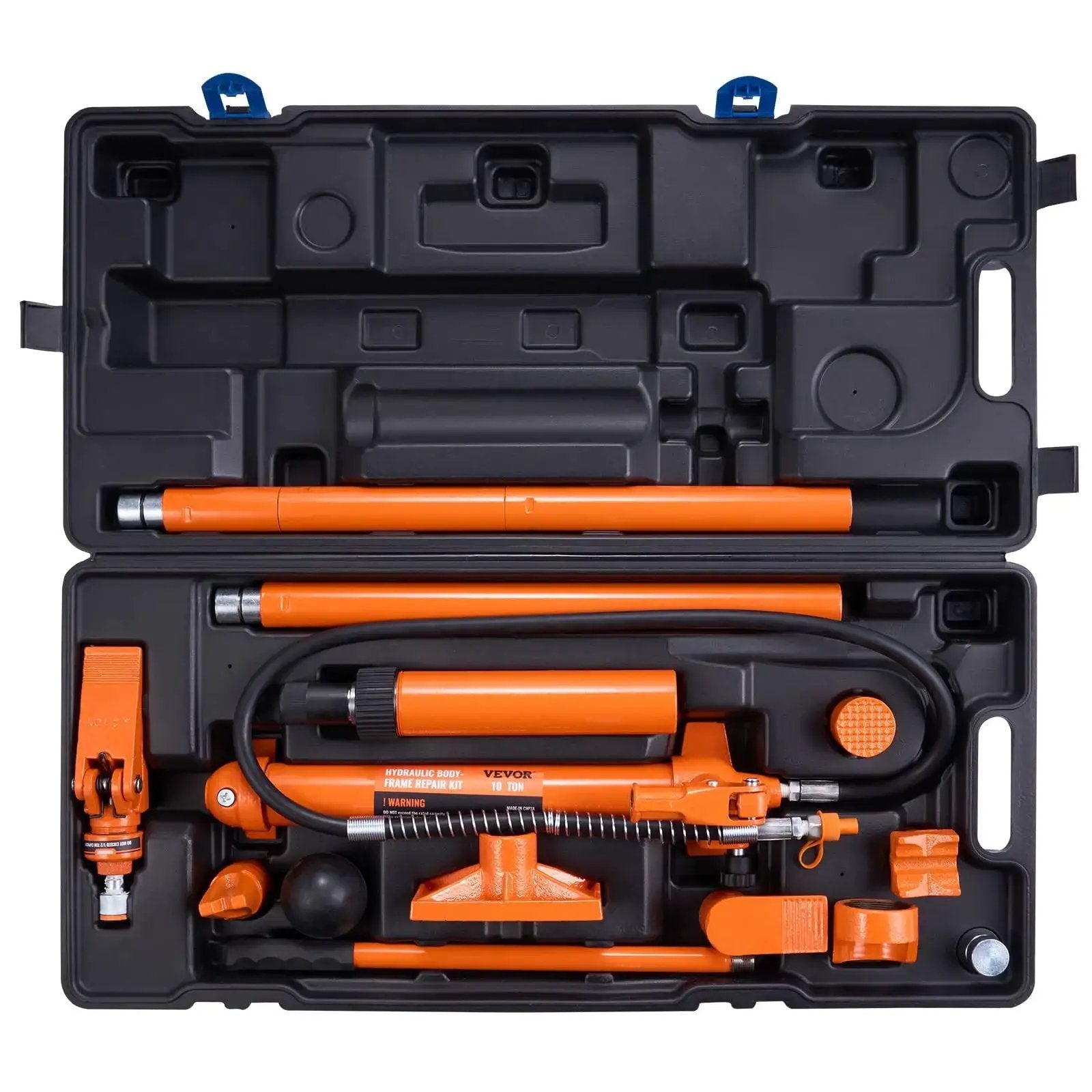 10 Ton Porta Power Hydraulic Kit With Pump 4.6 Ft Hose Bent Frame Repair Tool in black carrying case