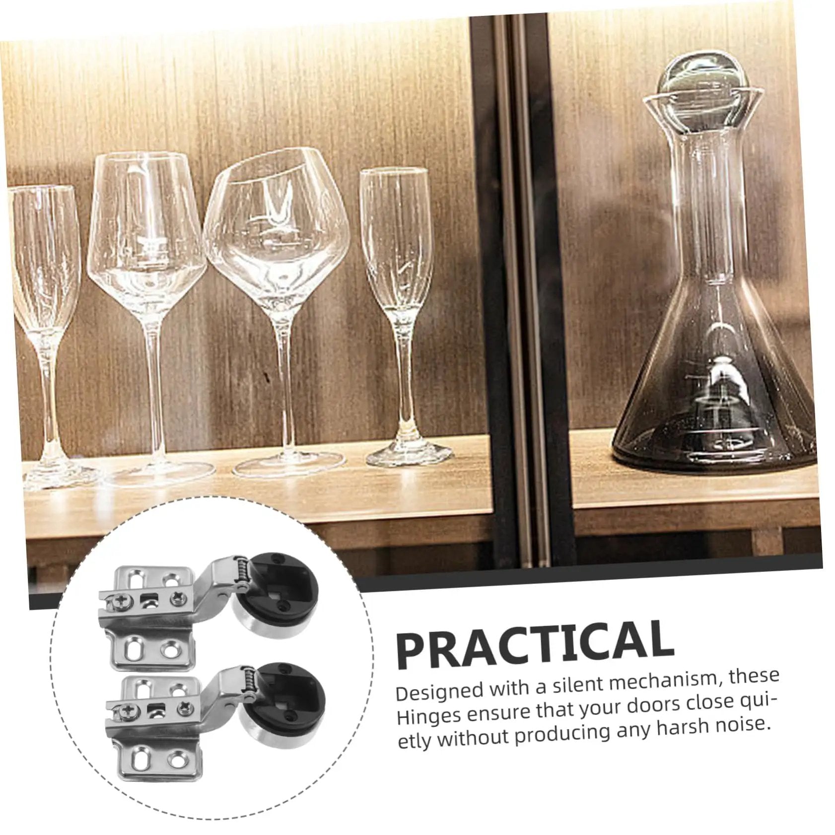 Two Pack Soft Close Cabinet Hinges With Hydraulic Damping For Frameless Cabinets in display with glassware
