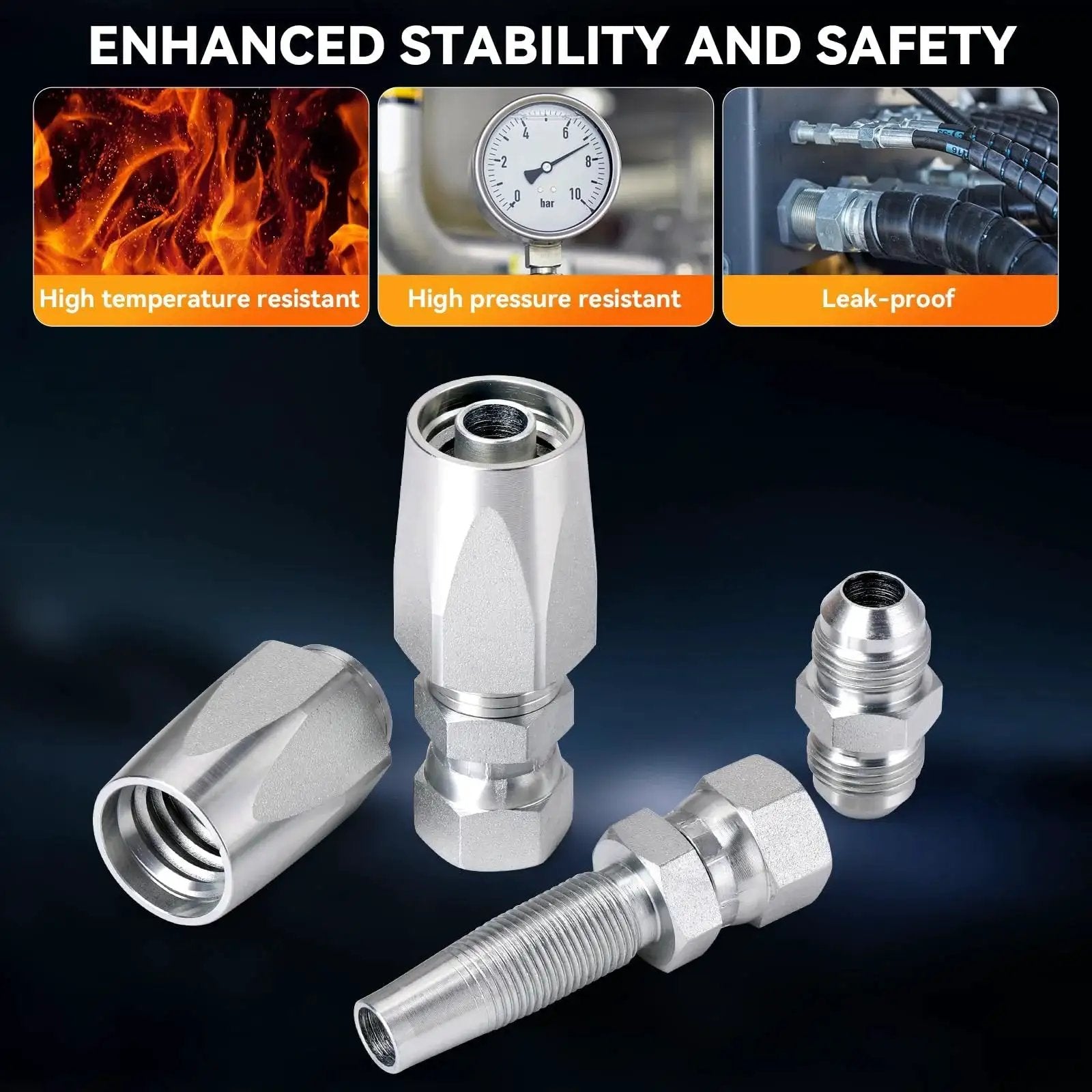 Hydraulic Hose Field Repair Kit With Three Diameters One Quarter Inch Three Eighths Inch And One Half Inch Inner Diameter Plus Six Small Repair Parts Reusable 08 R2 Two Wire Fittings Go To For R2 R16 R17 R19 2SN 2SC Hoses Up To Four Thousand PSI By, metal fittings with high pressure and leak-proof features.