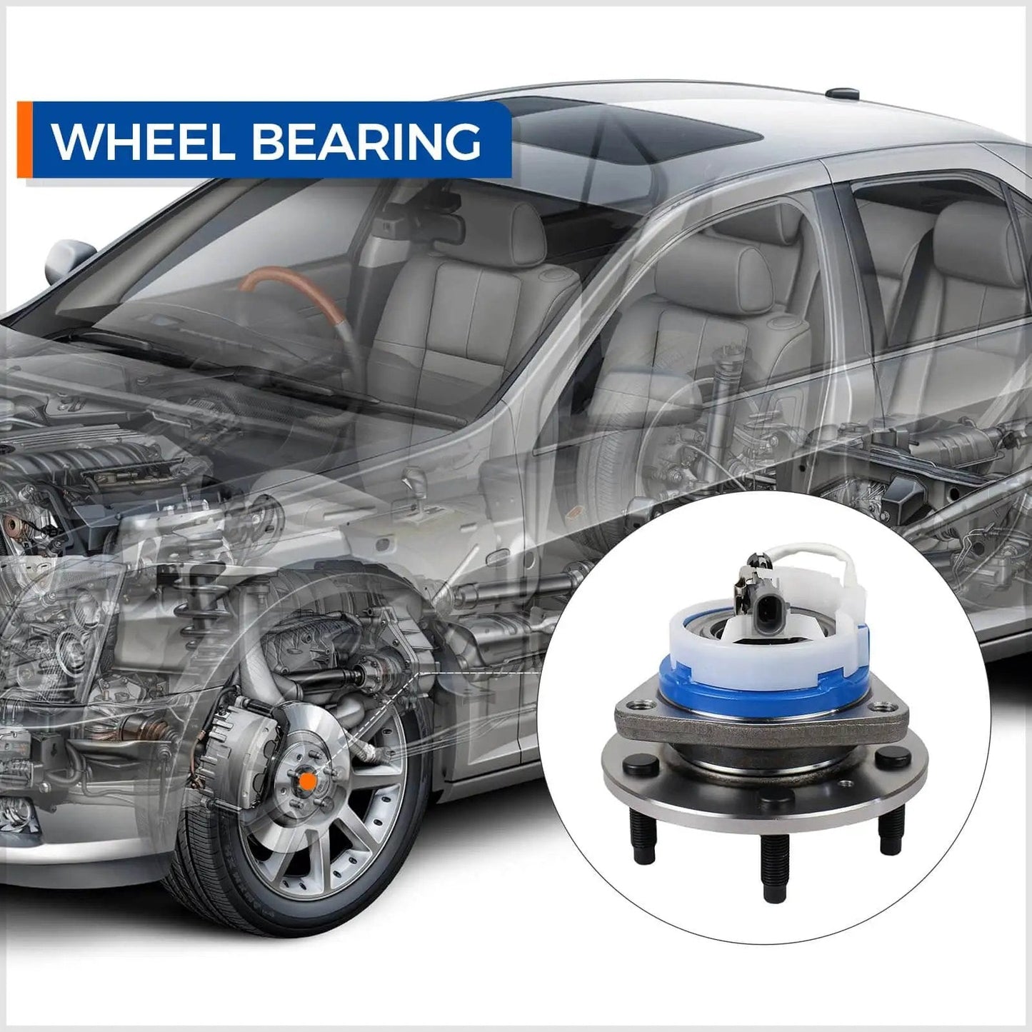 Diagram showing Front Wheel Hub Bearing Assembly 513121 Compatible With Cadillac DTS Eldorado Seville Chevy Impala Monte Carlo