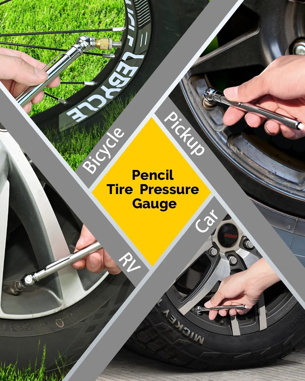 Two Pack Pencil Tire Pressure Gauge With Valve Caps, Stainless Steel Body, Deflator Valve, And Metal Nozzle For Cars, Trucks, RVs, And Bicycles