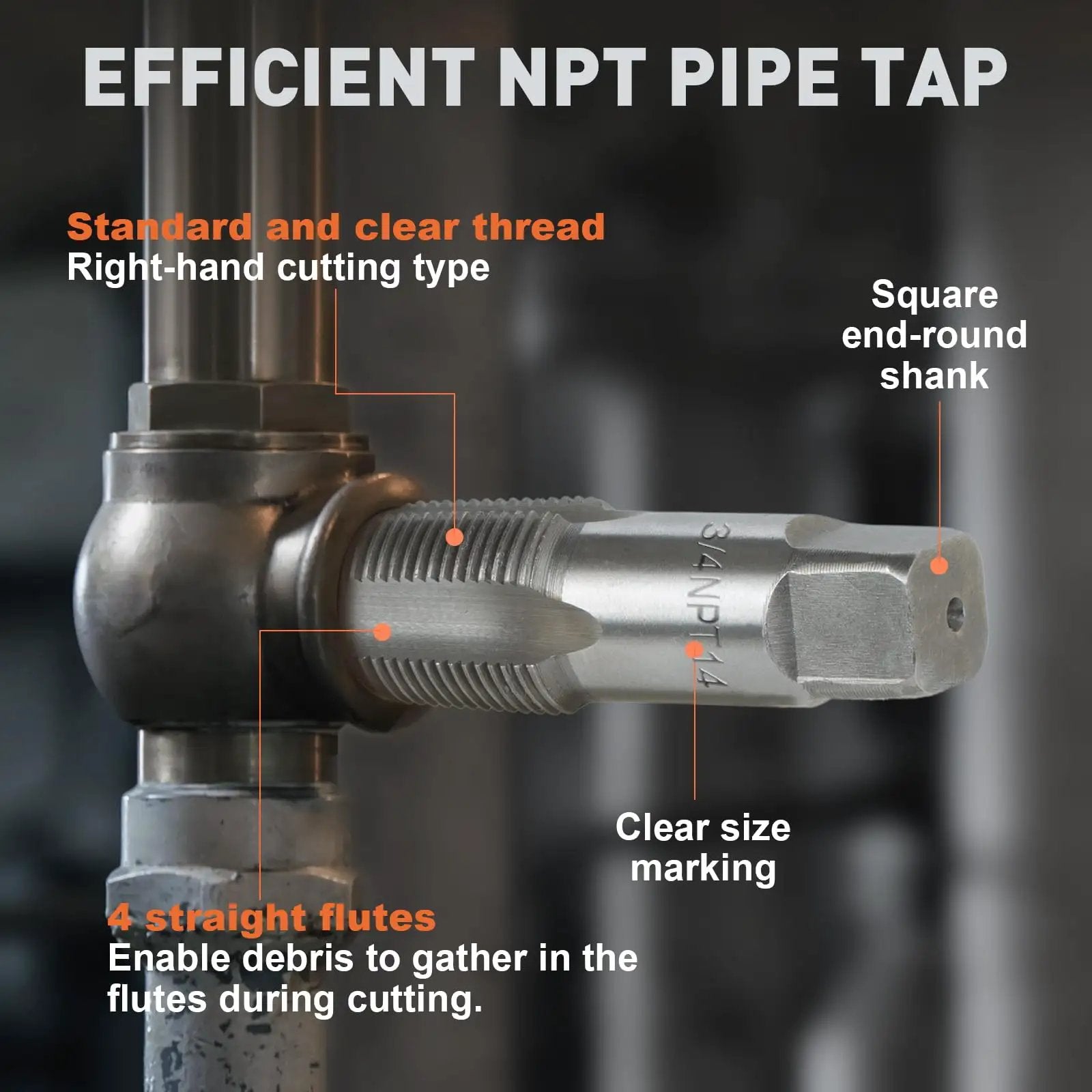 Six Piece NPT Pipe Tap Set Including One Inch Three Quarters Inch One Half Inch Three Eighths Inch One Quarter Inch And One Eighth Inch Taps For Pipe Thread Repair Re Threading Damaged Or Jammed Threads In Bearing Steel With Heavy Duty Storage Case