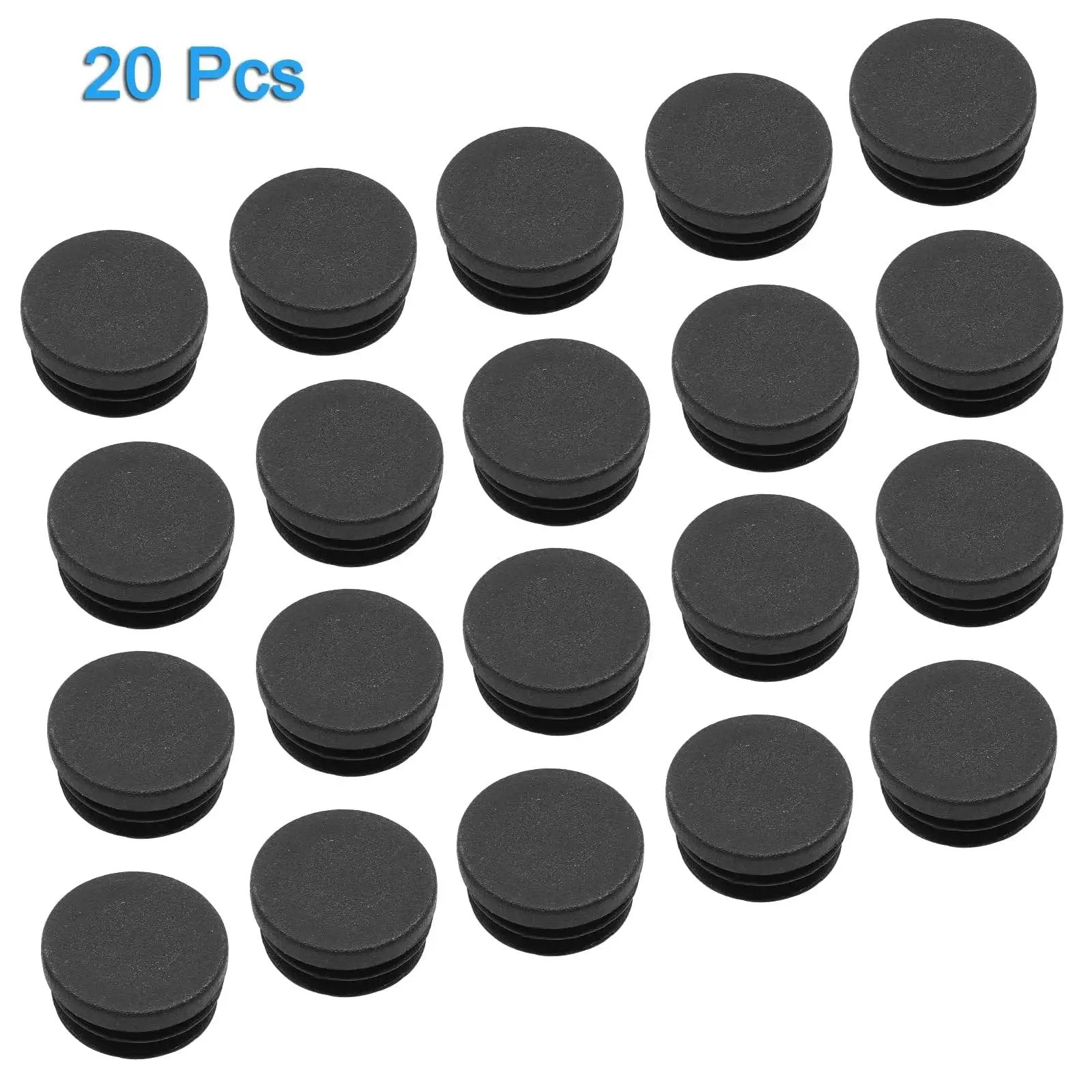 Twenty Pack Seven Eighths Inch Round Plastic Plug End Caps For Furniture Tubing Fit Inner Diameter 0.78 To 0.82 Inch Black Durable PE