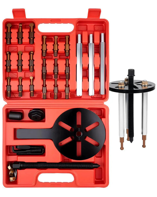 21 In 1 Bearing Puller Kit With Curved Hook And Red Steel Collet, multifunction bearing removal tool in open red case