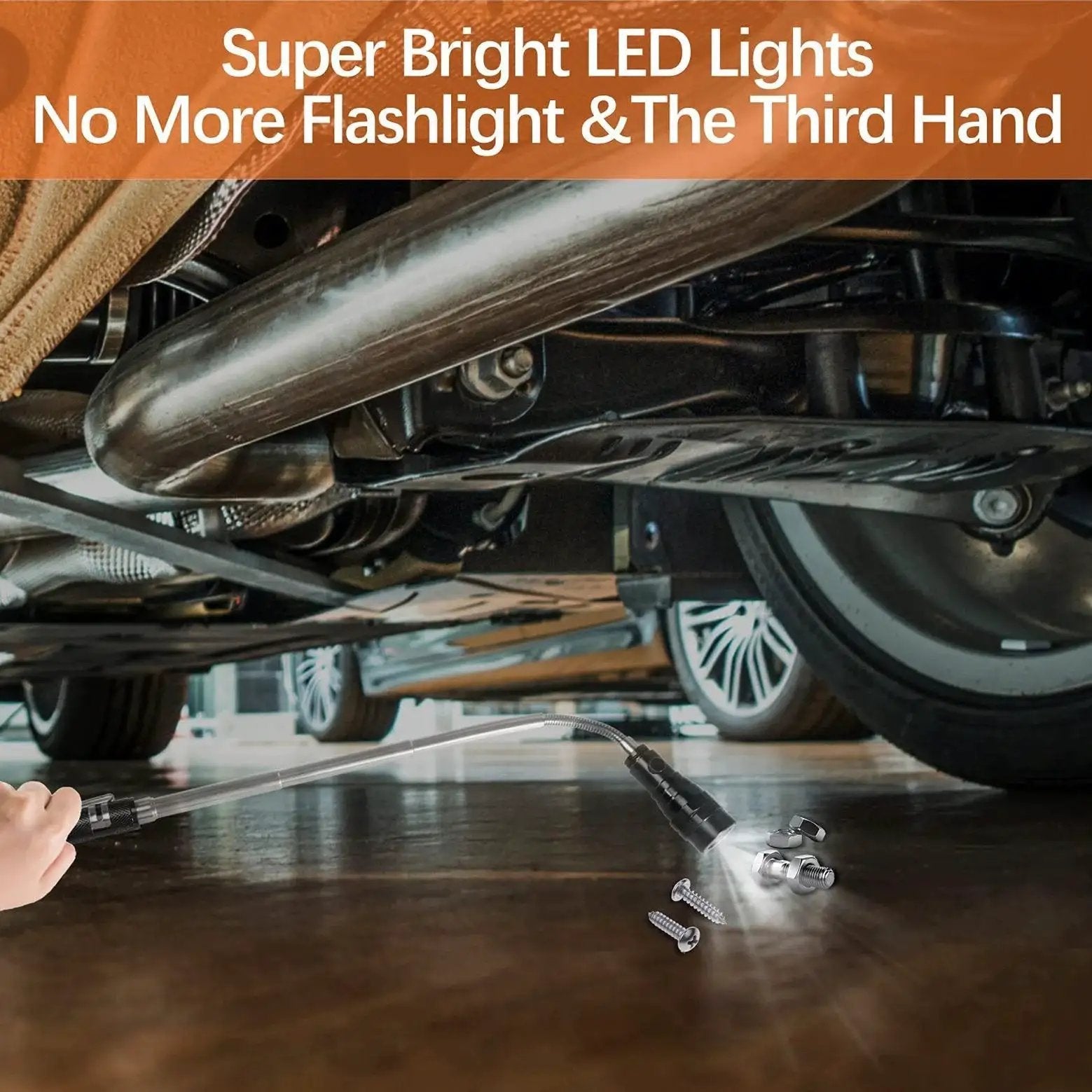 Magnetic Flashlight Gift For Men And Dads Extendable Telescoping Magnet Tool illuminating car’s underside, picking up screws