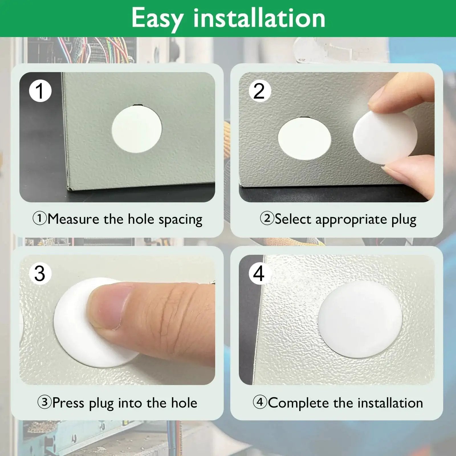 Illustration of installing the 15 Pack Rubber Plugs For Round Holes 22mm Black Snap In Waterproof Silicone Stopper