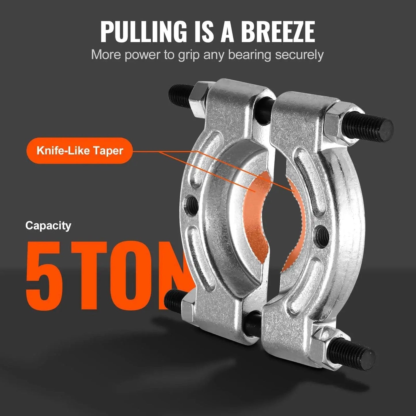 14 Piece Bearing Puller Kit With 5 Ton Capacity showing knife-like taper design for secure bearing grip.