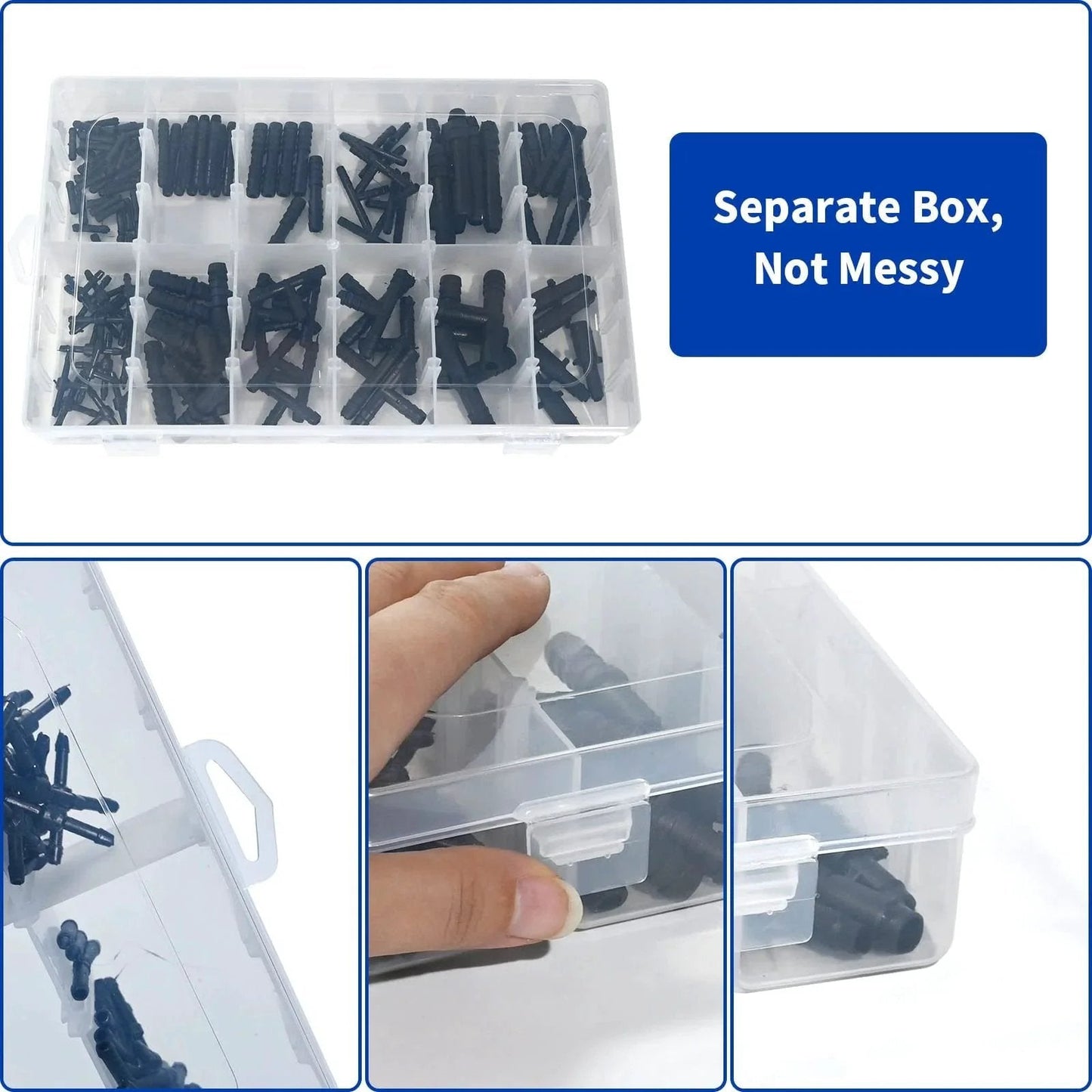 All In One Vacuum Hose Connector Kit for Automotive Tools, 128 Piece Nylon Tee And Barbed Quick Connect Fittings in compartmentalized box