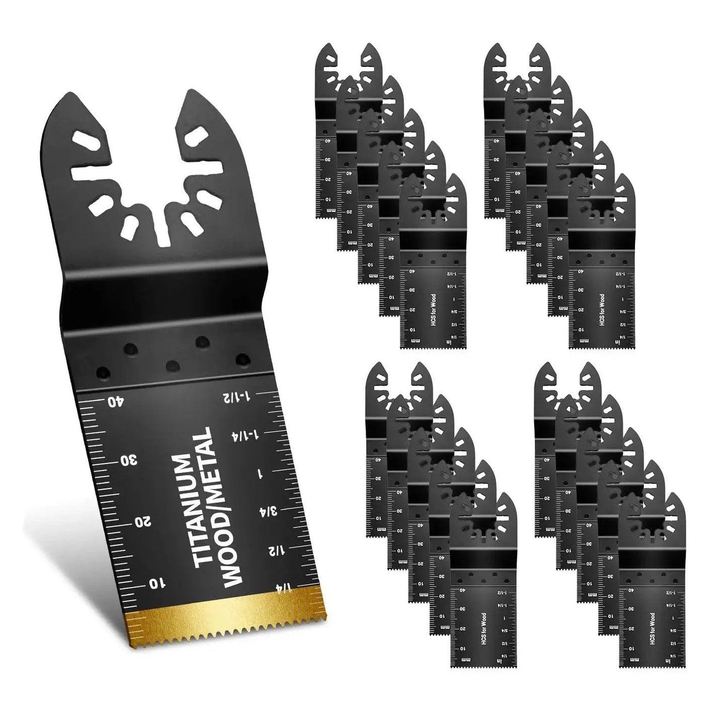 Ultimate 20 Piece Oscillating Tool Blades Kit With One Titanium Blade And Nineteen High Carbon Wood Plastics And Metal Blades