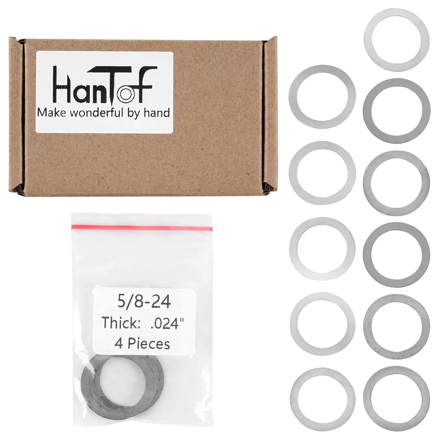5/8 X 24 Barrel Shim Kit For Brake Timing And Alignment For 7.62mm And.308 Caliber, 44 Pack Featuring 11 Thickness Options, 304 Stainless Steel Shims With.85 Inch Outer Diameter And.63 Inch Inner Diameter, Precision Made For A Clean Bulk Free Fit