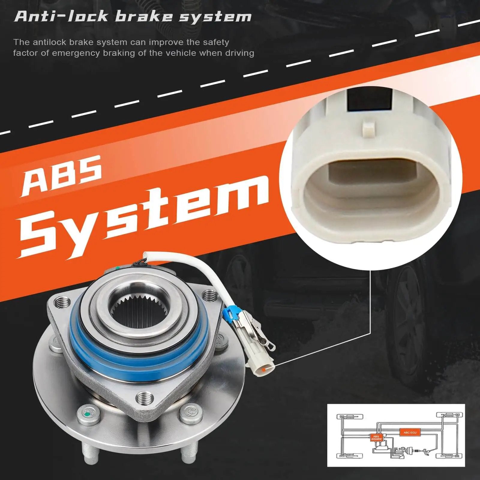 Detail of the ABS System on Pair Front Wheel Hub & Bearing Assembly 5-Lug w/ ABS for Chevy Impala, Monte Carlo, Venture