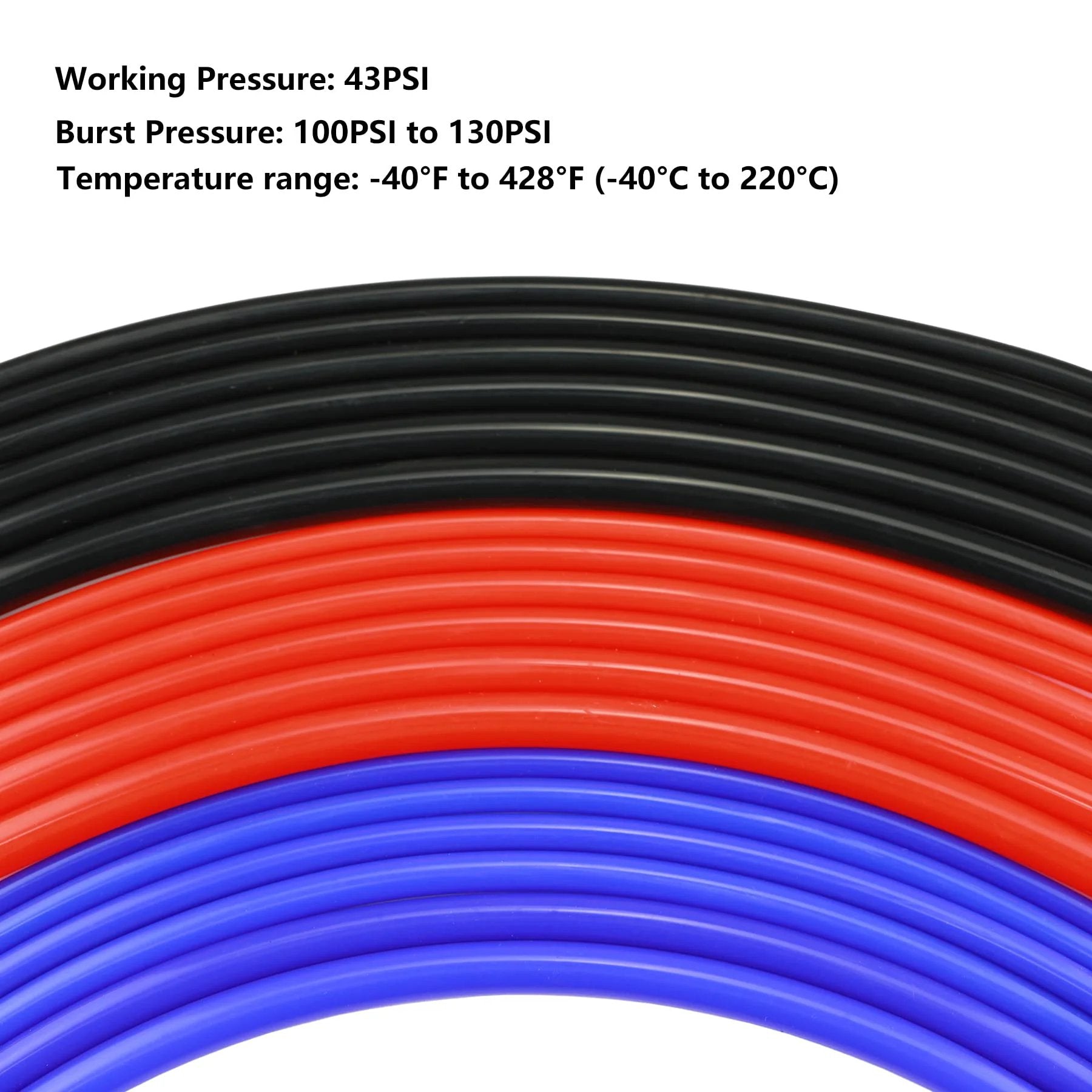 High Temp Silicone Vacuum Tubing Hose Five Feet One Quarter Inch ID Six Millimeter Black For Air And Water Systems Minus Forty To Four Hundred Twenty Eight Fahrenheit Temperature Range Working Pressure Forty Three PSI Burst One Hundred Thirty PSI, multiple colored hoses