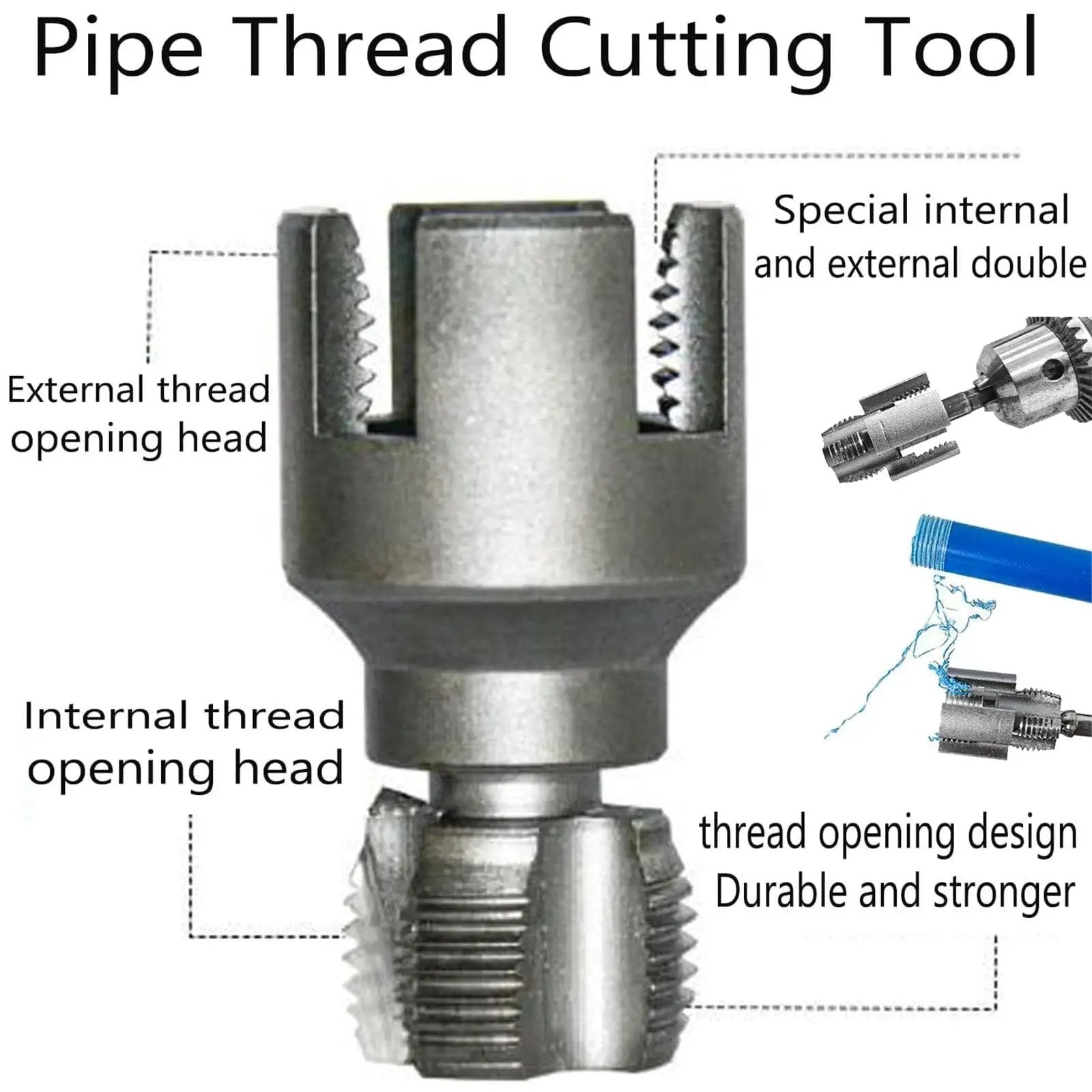 4 In 1 Water Pipe Wrench With Integrated Internal And External Threading, Pipe Tapping And PVC Threader for quick plumbing fixes