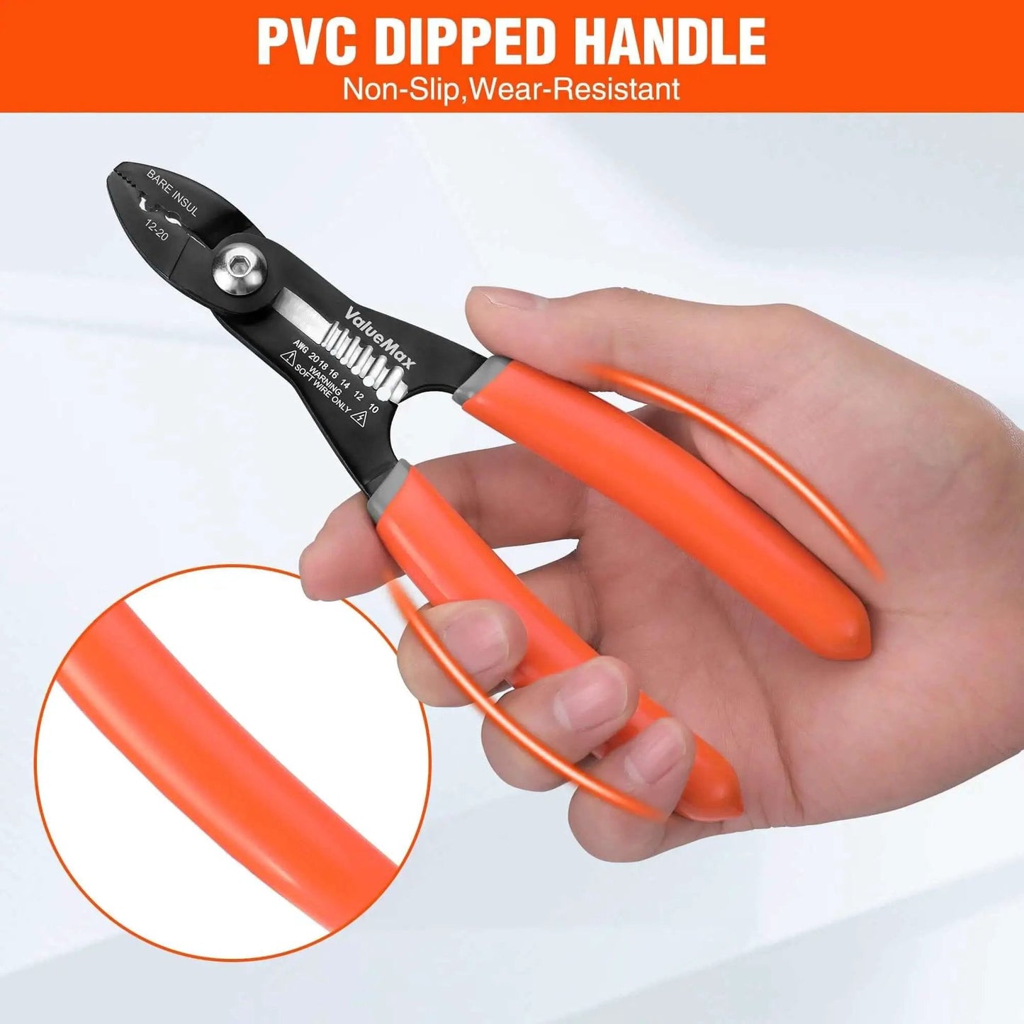 All In One Wire Stripper Tool For Clamping Stripping Cutting And Crimping Valuemax 4 In 1 Pliers ergonomic grip in hand