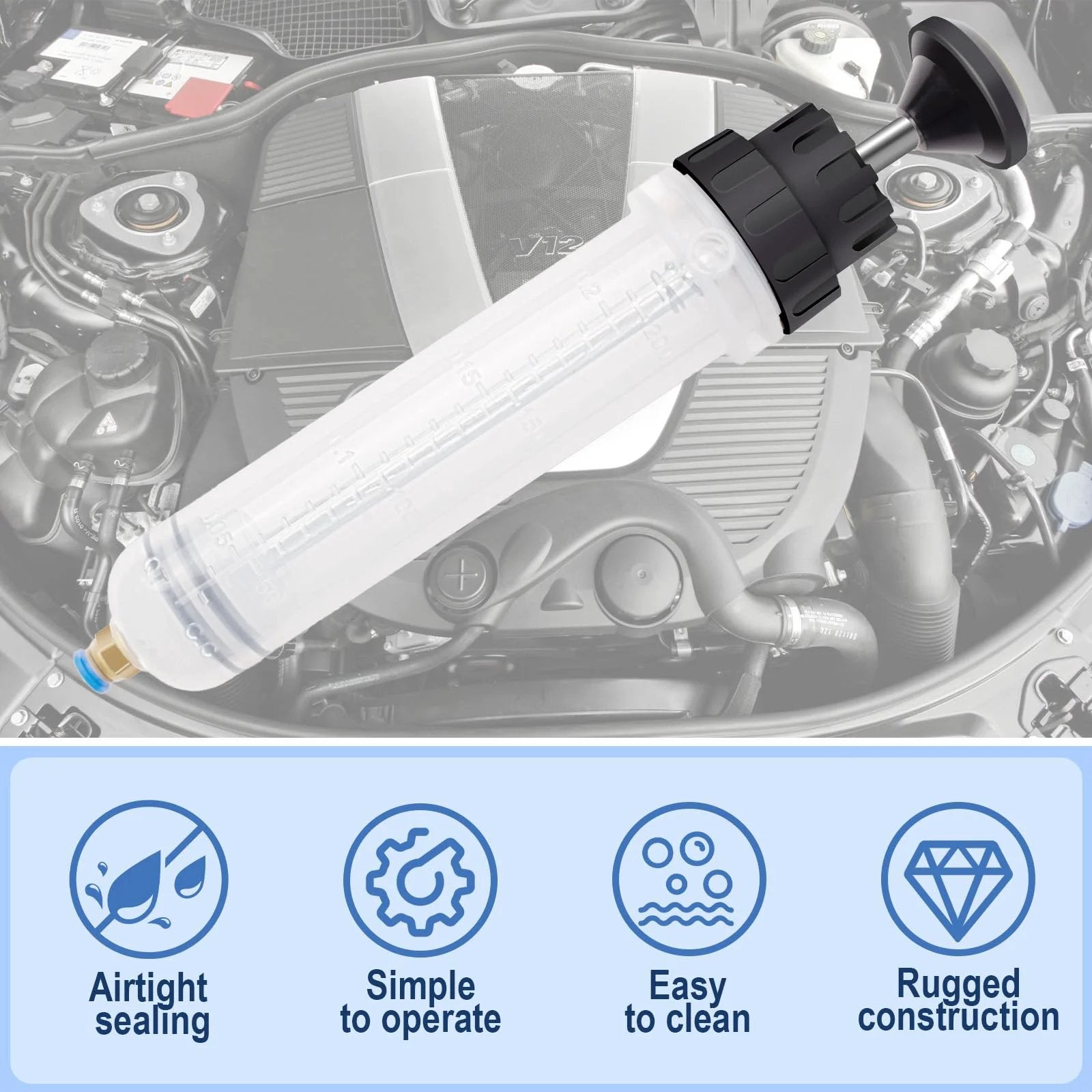 DIY Ready 200cc Fluid Extractor Kit For Quick Oil Changes, Oil Extractor Pump With Two 9.2 Inch Extension Tubes on engine