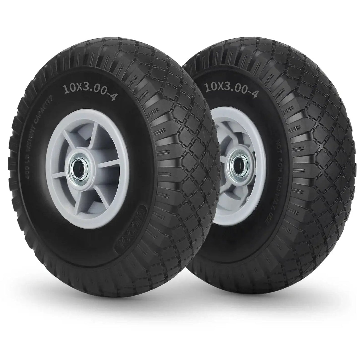 10x3.00-4 Flat Free Tire And Wheel Assembly For Carts And Trolleys, 10 Inch Diameter, 3 Inch Width, 2 Pack