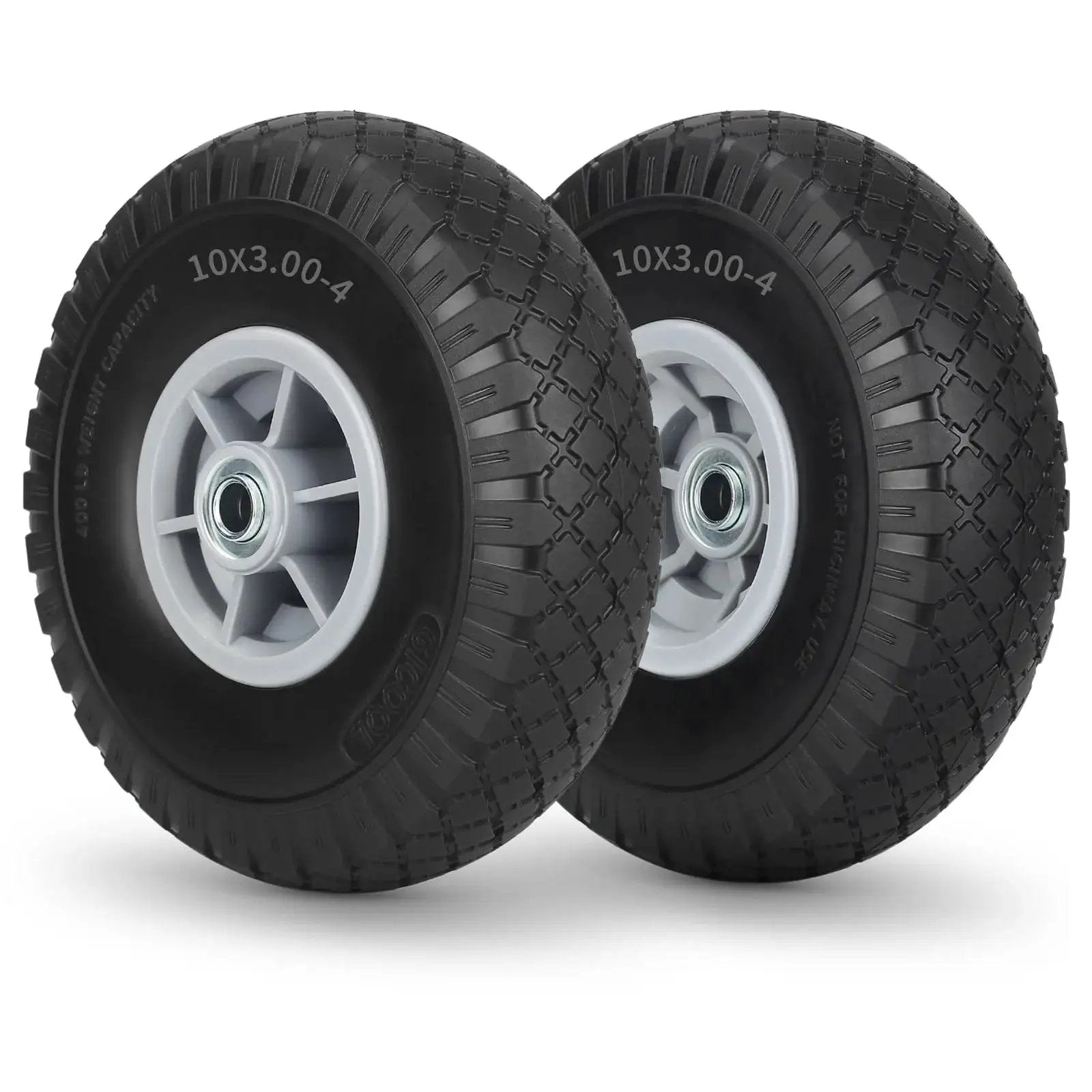 10x3.00-4 Flat Free Tire And Wheel Assembly For Carts And Trolleys, 10 Inch Diameter, 3 Inch Width, 2 Pack