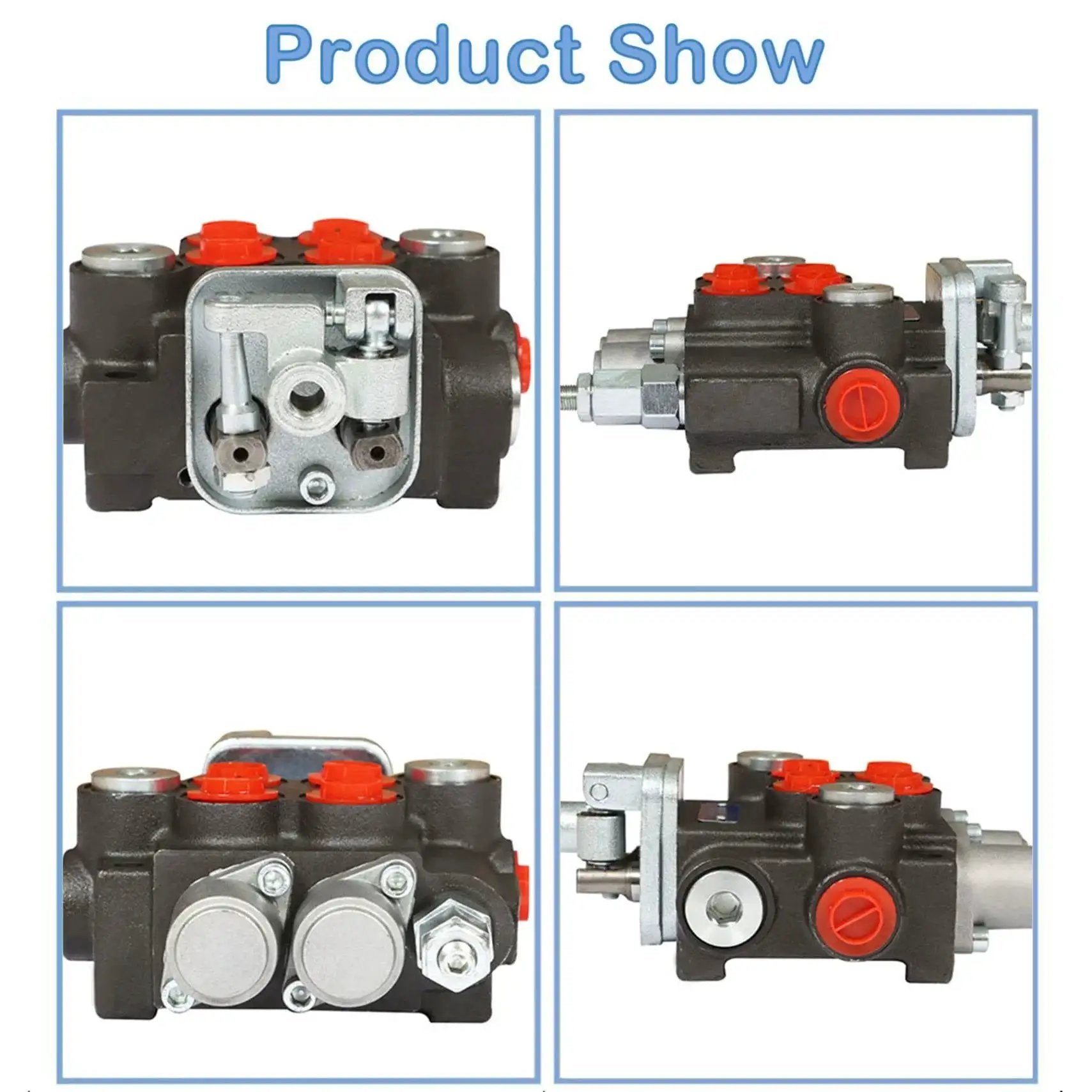 Hydraulic Directional Control Valve Double Acting 2 Spool, 3600 PSI, for small tractors, loaders, and log splitters, multiple views