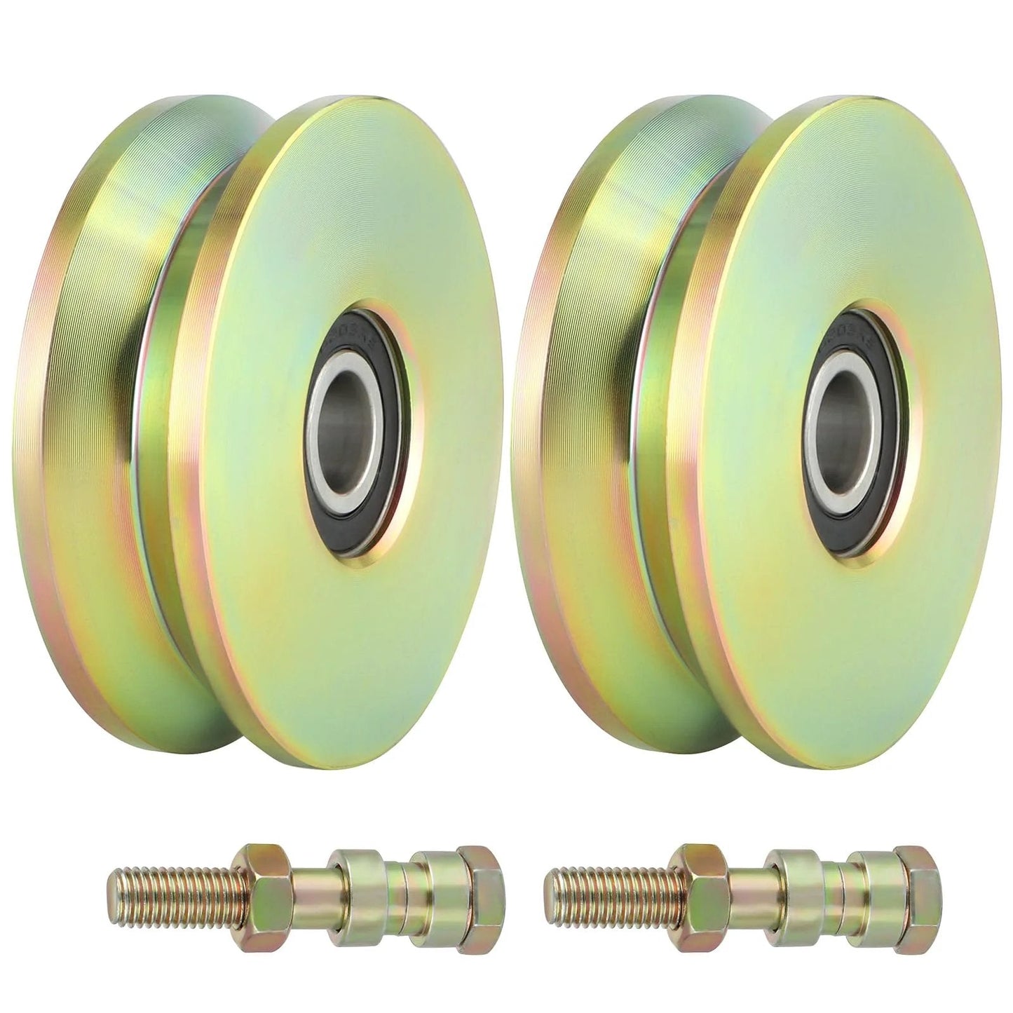 4 Inch V Groove Wheel With Double Bearings For Inverted V Track Gate Caster, Rolling Gate Wheel, 2500 Lbs Load Capacity, 2 Sets, Galvanized AISI 1045 Steel, Wear And Rust Resistant, Weatherproof Construction For Durable Industrial Gate Operation