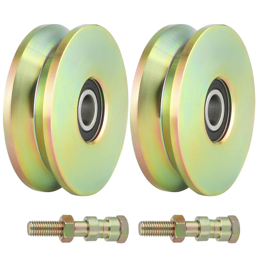 4 Inch V Groove Wheel With Double Bearings For Inverted V Track Gate Caster, Rolling Gate Wheel, 2500 Lbs Load Capacity, 2 Sets, Galvanized AISI 1045 Steel, Wear And Rust Resistant, Weatherproof Construction For Durable Industrial Gate Operation
