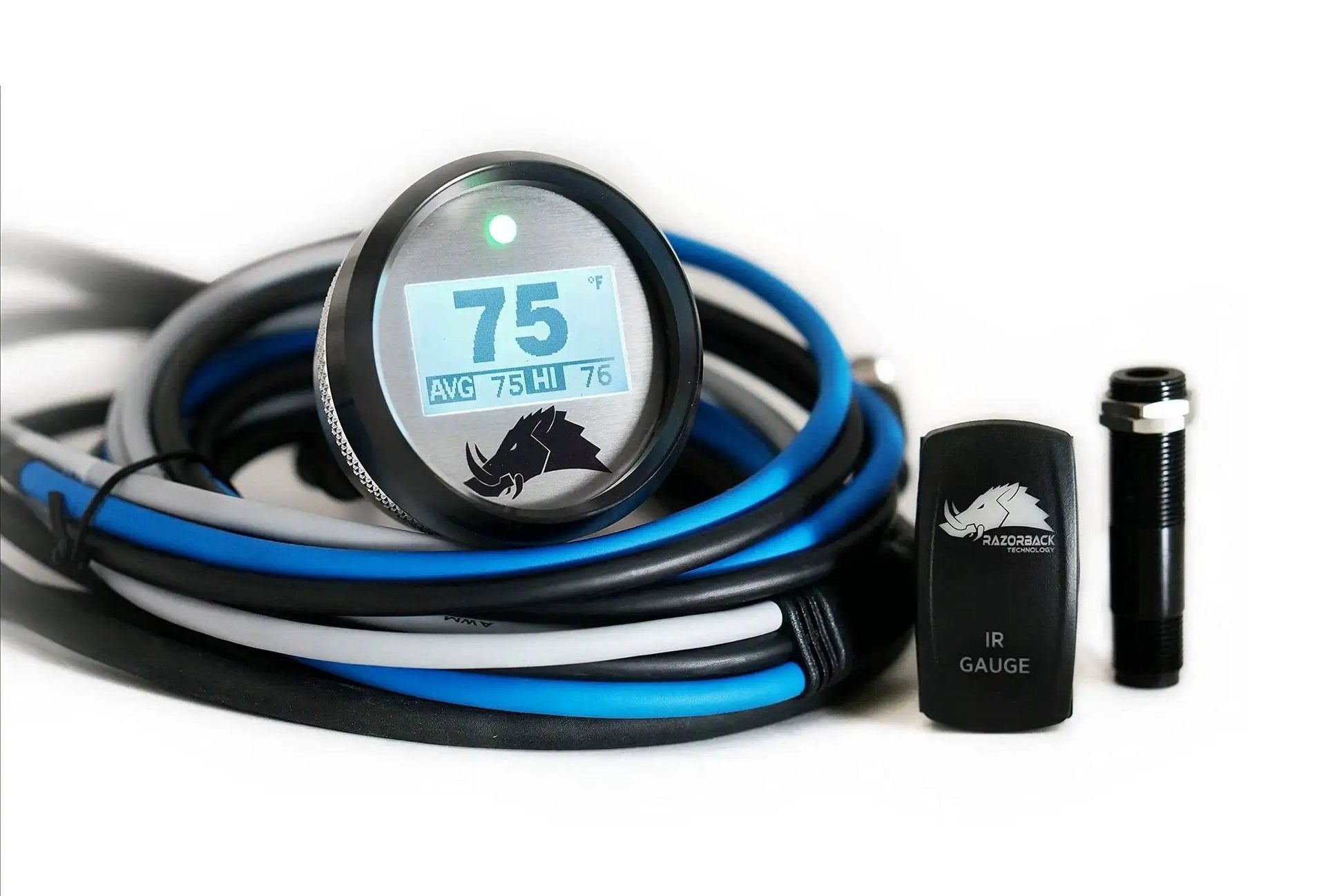 Dimmable Infrared Belt Temperature Gauge With RealTime Monitoring And LED Alerts showing display and components