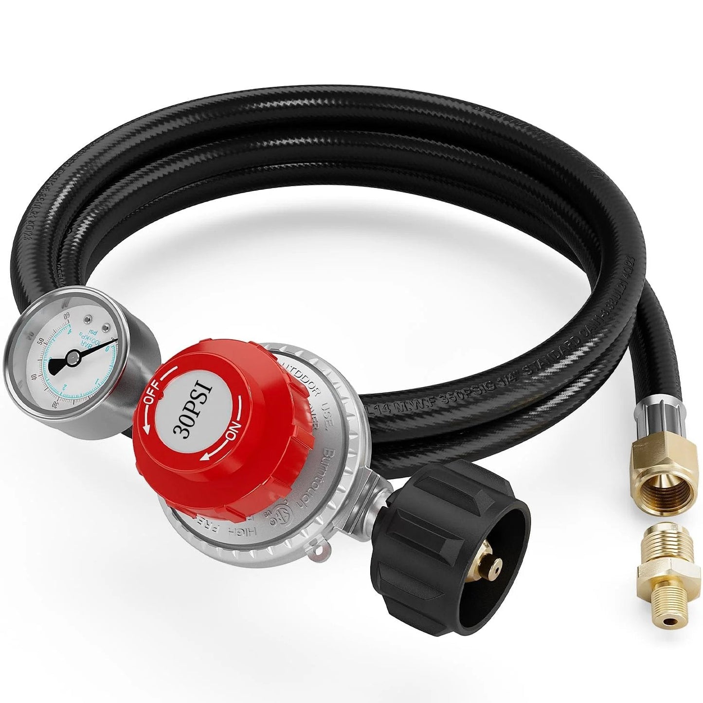 Adjustable Propane Regulator With 0 to 60 PSI Gauge and Hose for LP Gas Cookers Burners Turkey Fryers and Smokers NUPICK
