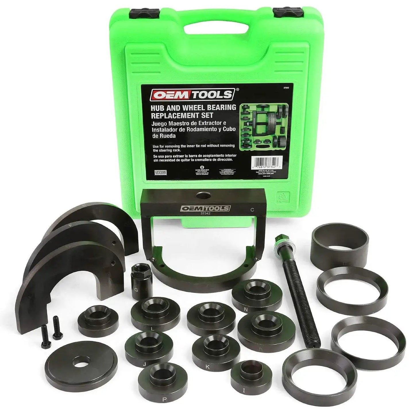Master Wheel Bearing Removal Tool And Installer Kit with green case and components for domestic European Asian vehicles