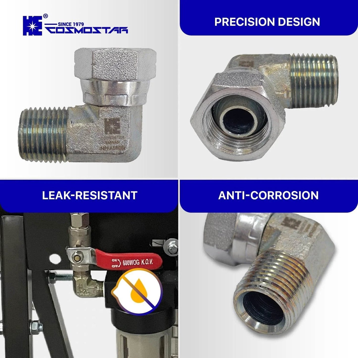 One Half Inch NPTF Male To One Half Inch NPSM Swivel Elbow 90 Degree Hydraulic Adapter For Hydraulic Hoses And Valves Carbon Steel With Zinc Plating Rust Resistant And Durable Cosmostar