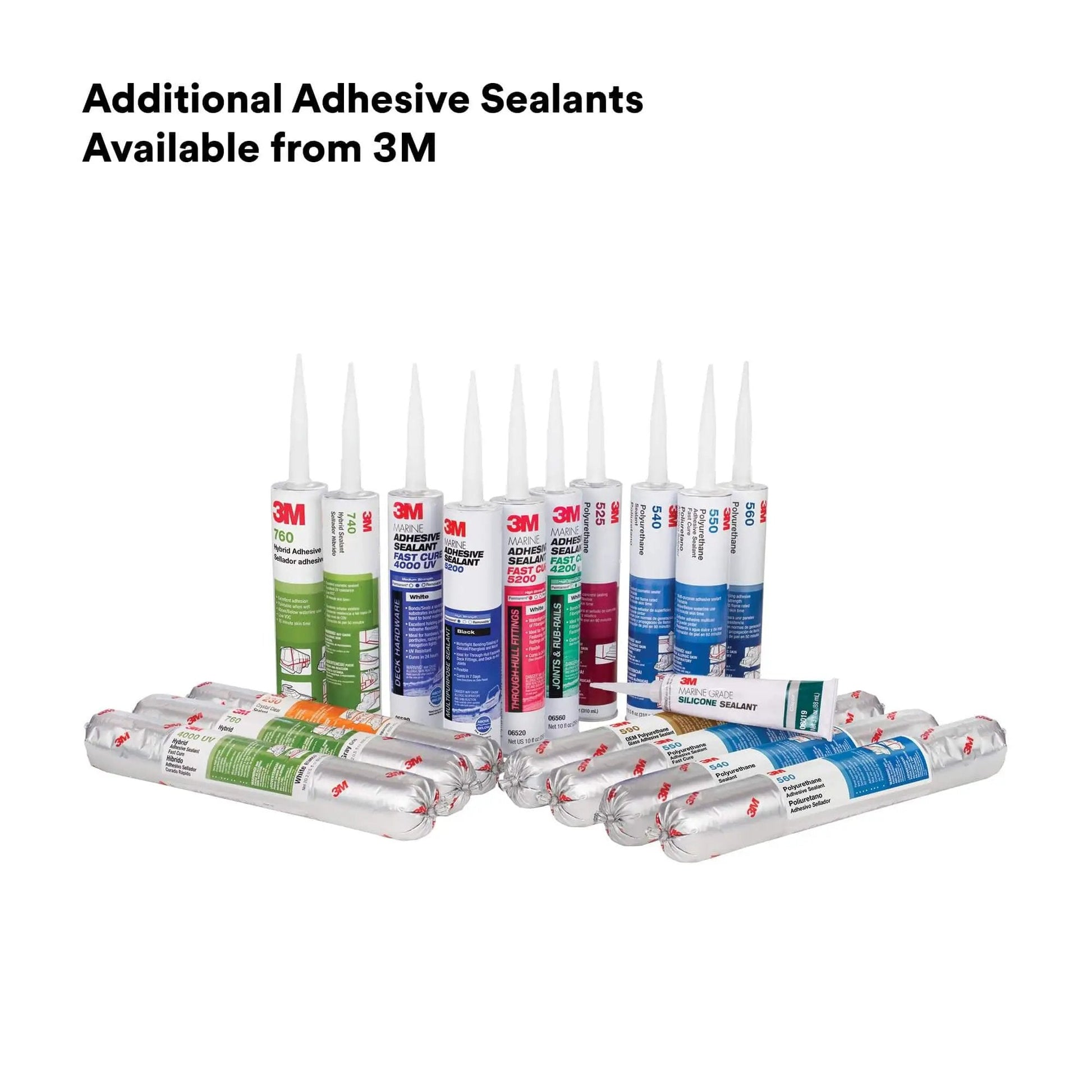 Polyurethane Sealant 540 White 10.5 fl oz Cartridge Case of 12 displayed with other adhesive sealants