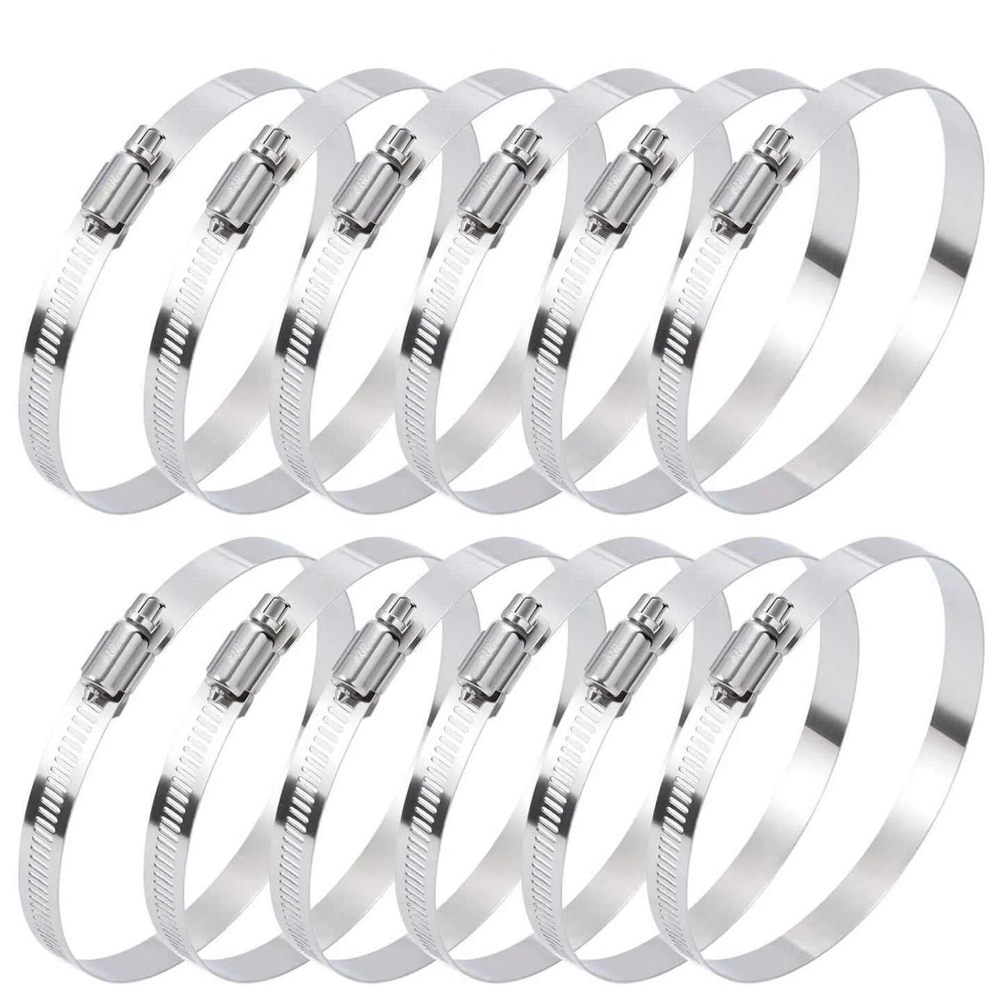 12 Piece Stainless Steel Hose Clamp Kit For Plumbing Automotive And Mechanical Use Selizo 304 Stainless Worm Gear Adjustable Clamps Size 91 To 114 Millimeters 3.6 To 4.4 Inches 4 Inch Range Go To Heavy Duty Fuel Line Duct Clamp Set.