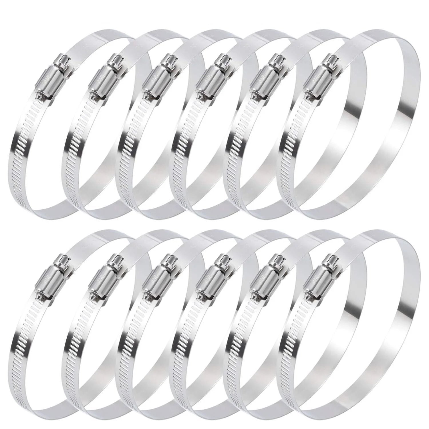 12 Piece Stainless Steel Hose Clamp Kit For Plumbing Automotive And Mechanical Use Selizo 304 Stainless Worm Gear Adjustable Clamps Size 91 To 114 Millimeters 3.6 To 4.4 Inches 4 Inch Range Go To Heavy Duty Fuel Line Duct Clamp Set.