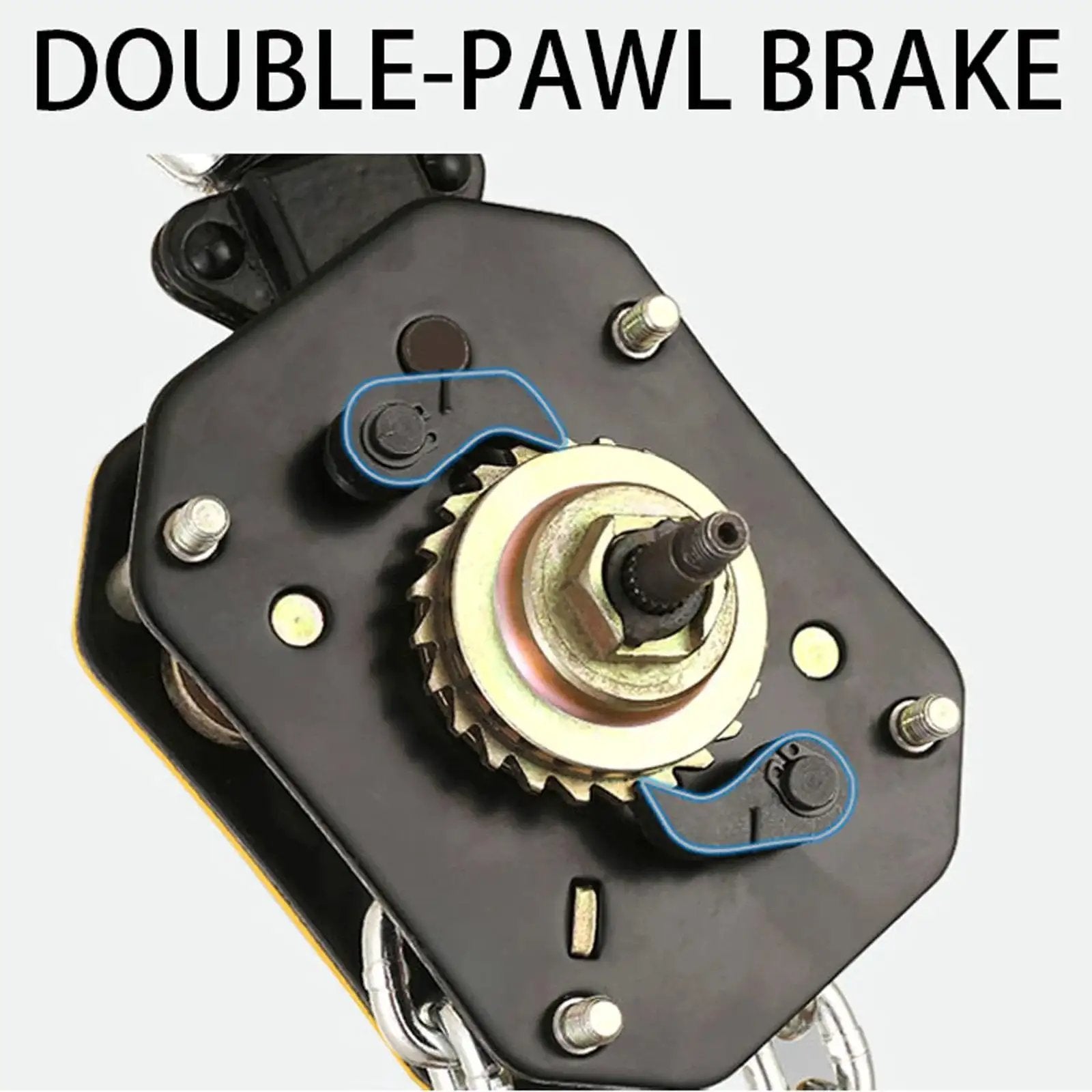 Manual Lever Chain Hoist One Quarter Ton 20 Ft Come Along With G80 Chain close-up of double-pawl brake mechanism