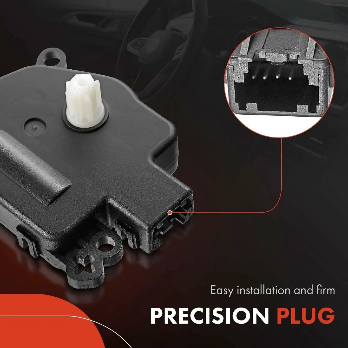 HVAC Heater Blend Door Actuator For Ford Mustang 2010-2014 Main Temperature Control Replacement AR3Z19E616A Fits Manual And Dual Zone Auto Systems A-Premium, close-up view of actuator and precision plug.