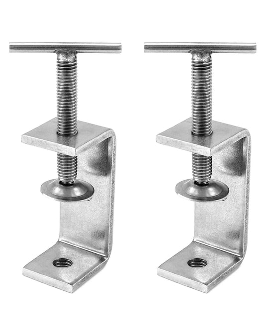 Heavy Duty Stainless Steel C Clamp Set Two Pack For Home Improvement And Auto Repair Hand Twist Tiger Clamp Style with 1.5 Inch Jaw Width.