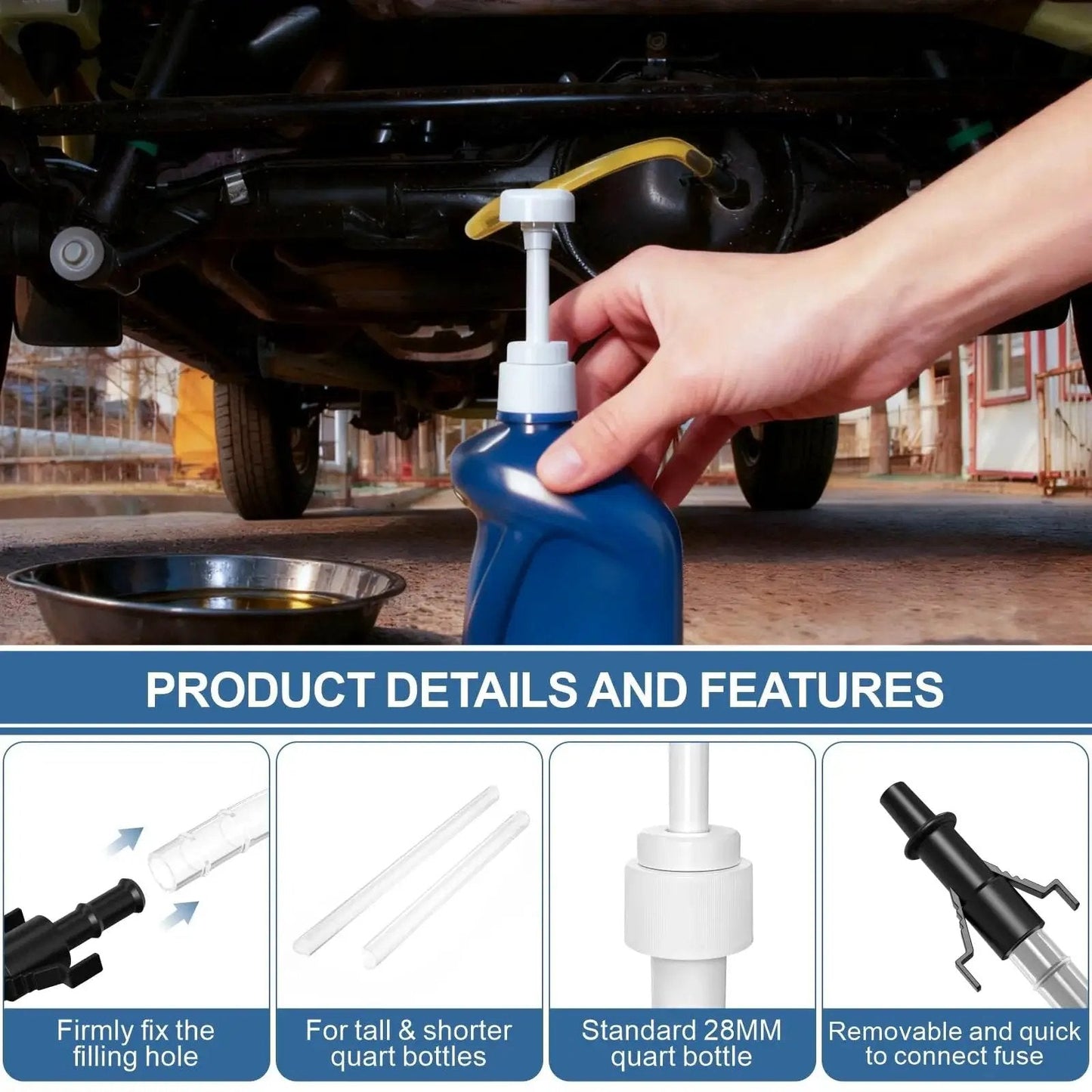 Two Pack Fluid Pump For Quart Bottles With 10cc Stroke And 3rd Hand Adapter in use under vehicle